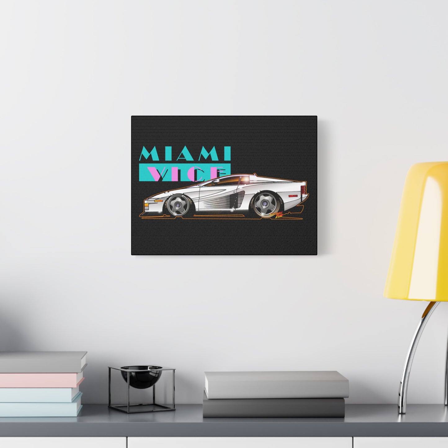 MIAMI VICE FERRARI TESTAROSSA Fireball Canvas Art Wall Print