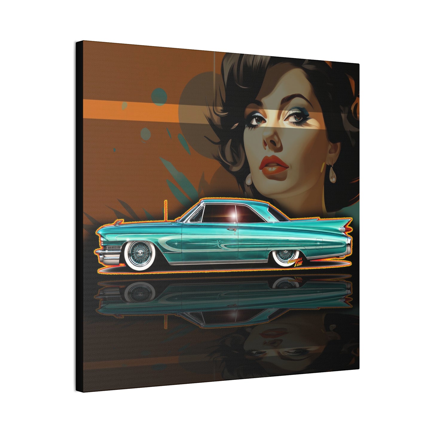 CADILLAC CUSTOM COUPE 1961 Collectible Fireball Art Canvas Stretched Print