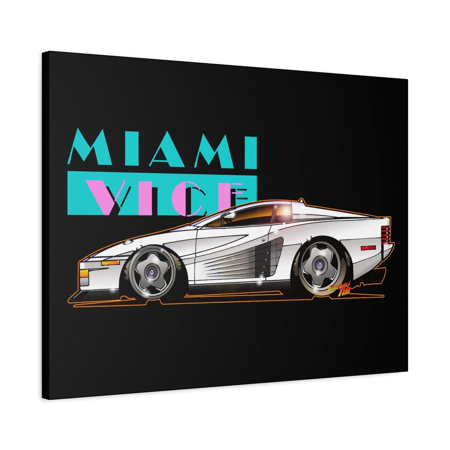 MIAMI VICE FERRARI TESTAROSSA Fireball Canvas Art Wall Print