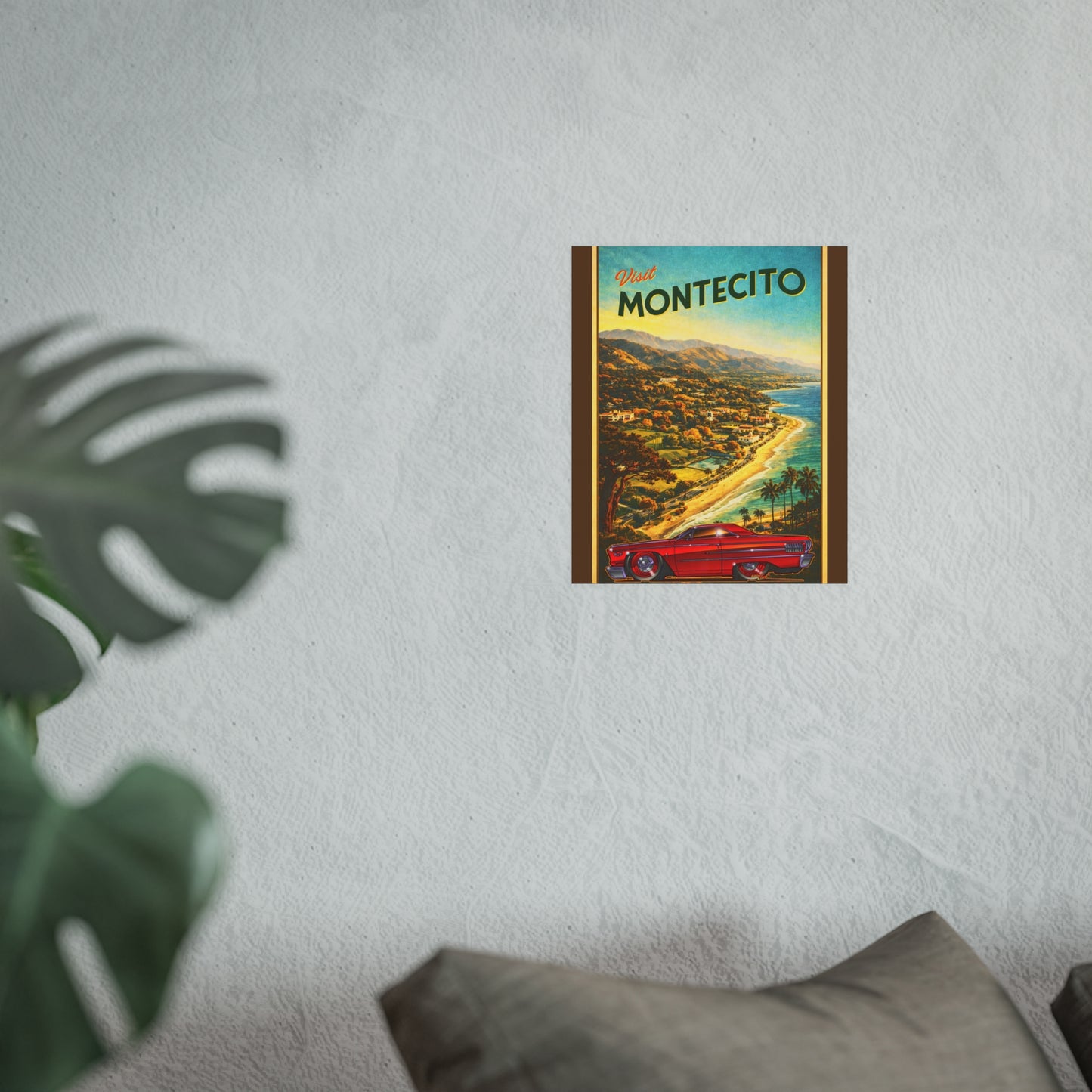 VISIT MONTECITO CALIFORNIA Ford Galaxie 500 Vintage Fireball Art Travel Poster