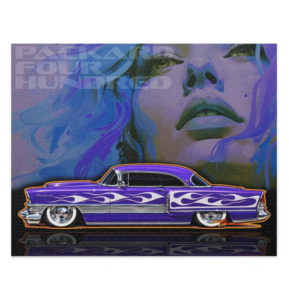 PACKARD 1955 Kustom Four Hundred Collectible Fireball Art Jigsaw Puzzle — Retro Custom Cars (120/252/500‑Piece)