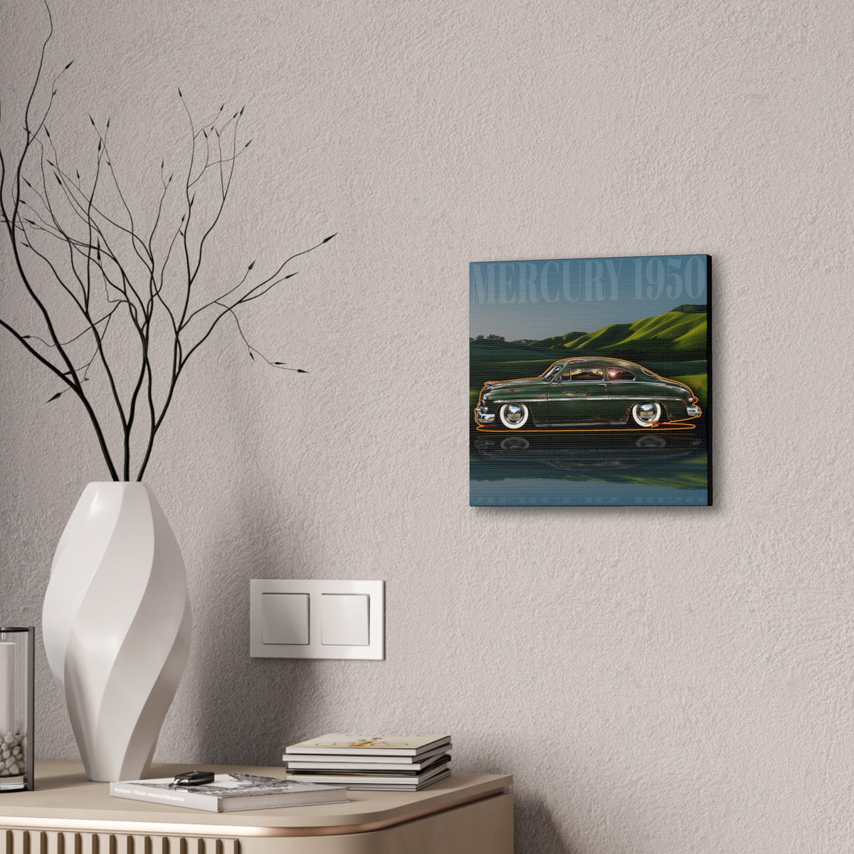 MERCURY COUPE 1950 Collectible Fireball Art Canvas Stretched Print