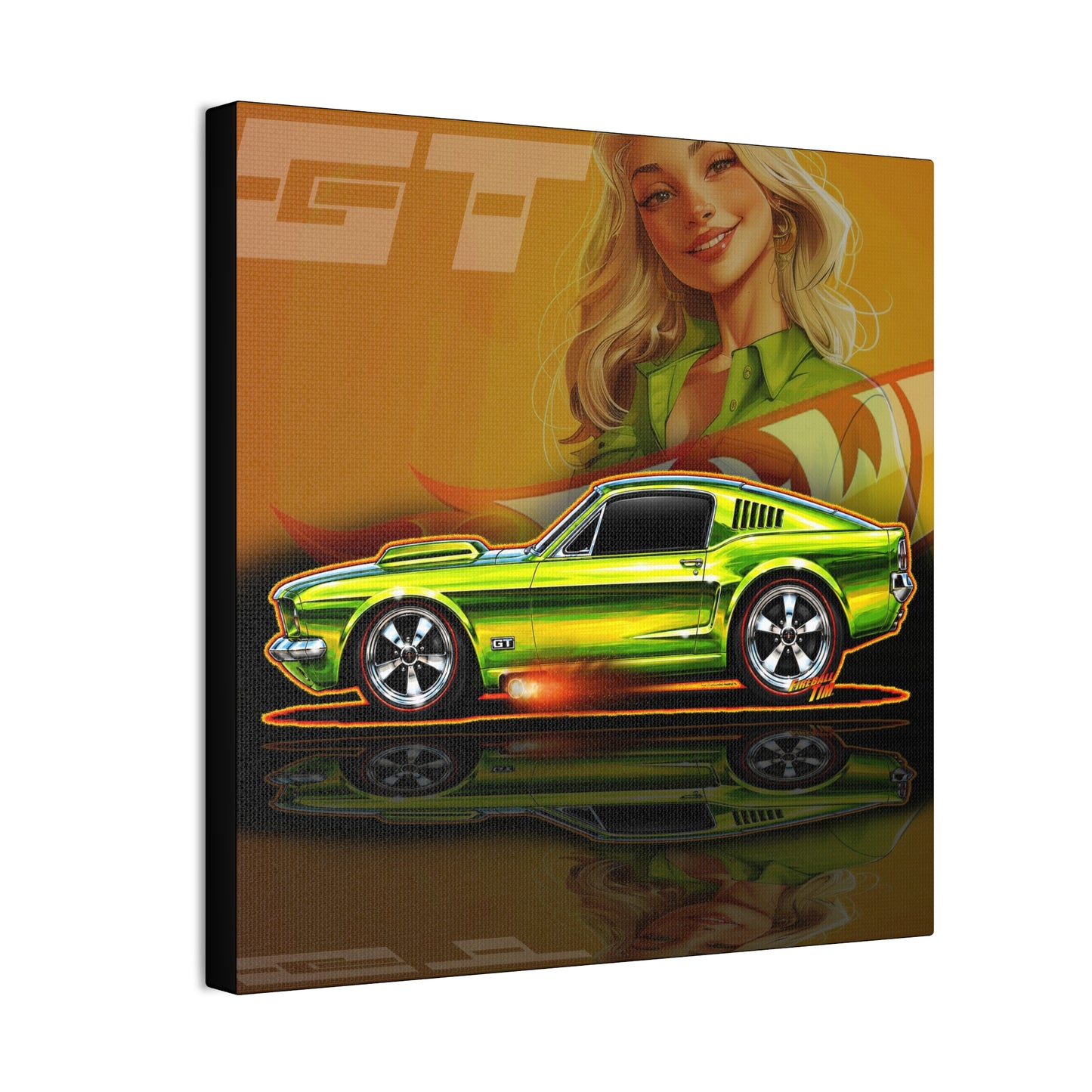 HOT WHEELS Sweet 16 MUSTANG GT Collectible Fireball Art Canvas Stretched Print