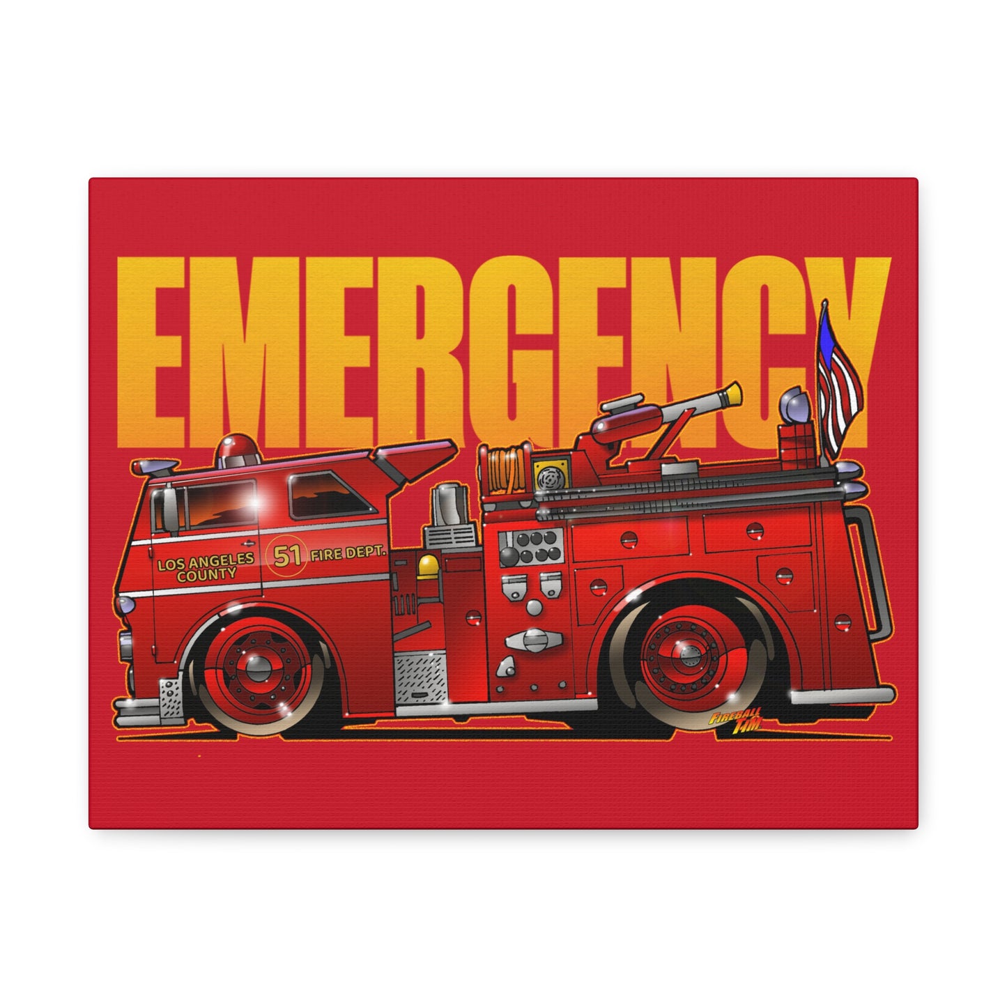 EMERGENCY! TV Show ENGINE 51 Fire Truck Concept Art Canvas Print 11x14