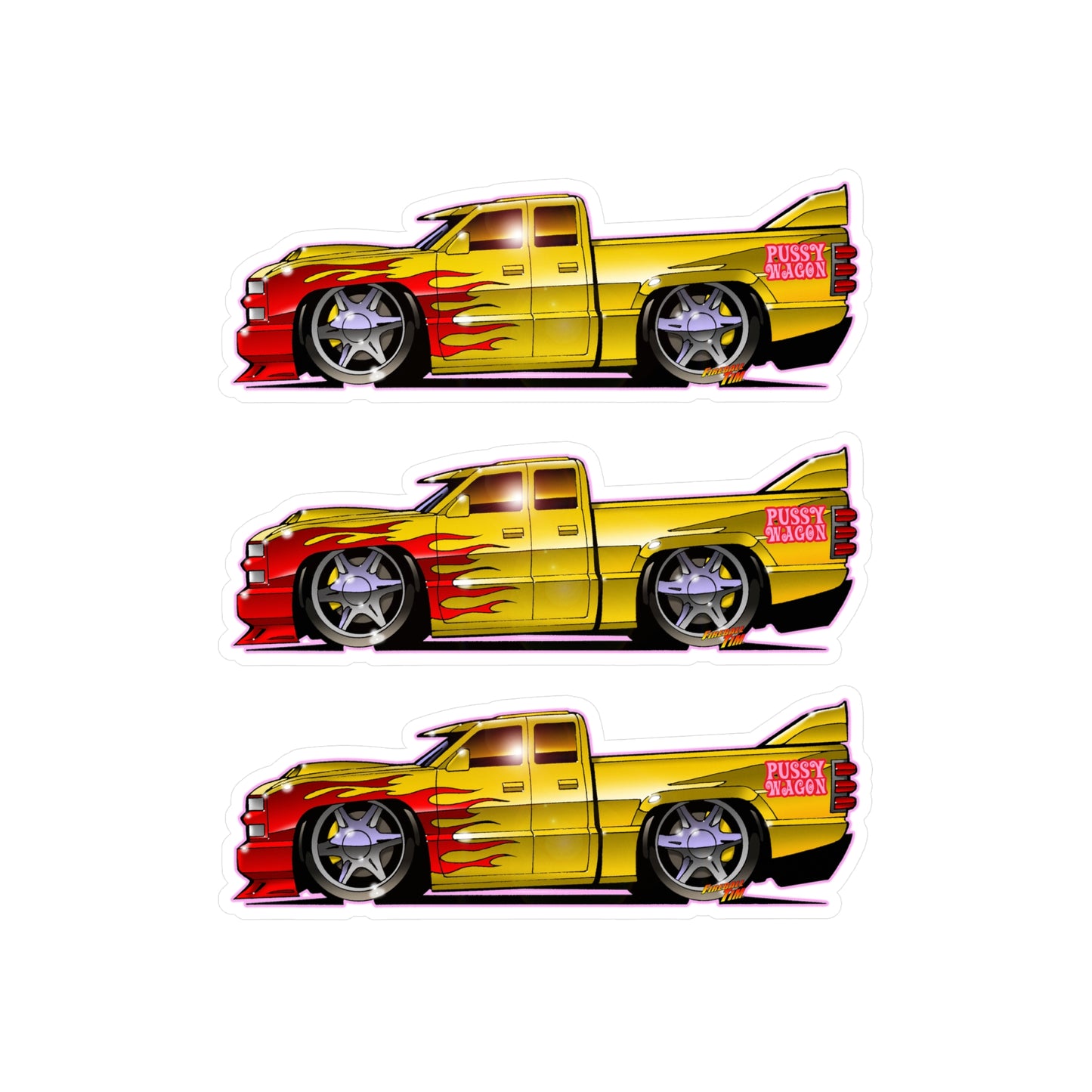 KILL BILL PUSSY WAGON Chevy Pickup Truck Fireball Art Vinyl Decal Set