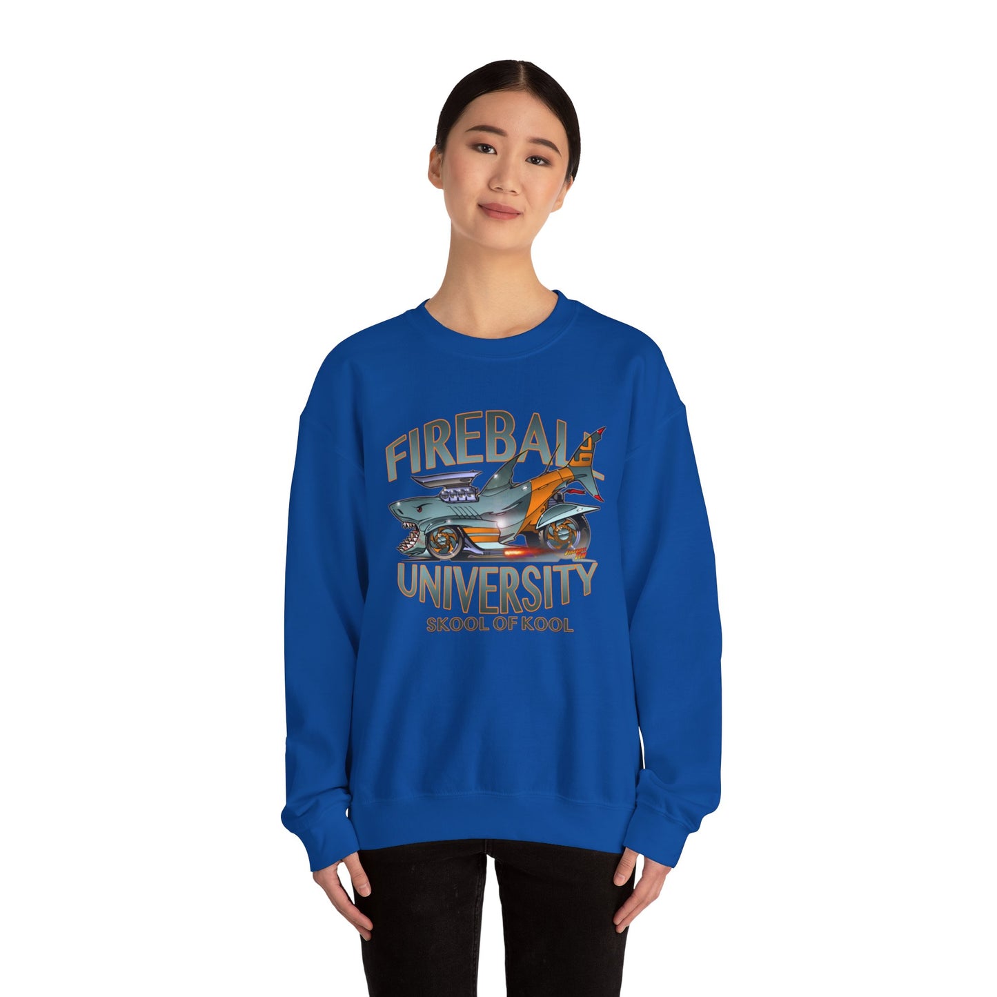 FIREBALL UNIVERSITY Skool of Kool Maneater Shark Hot Rod Concept Art Sweatshirt 5 Colors