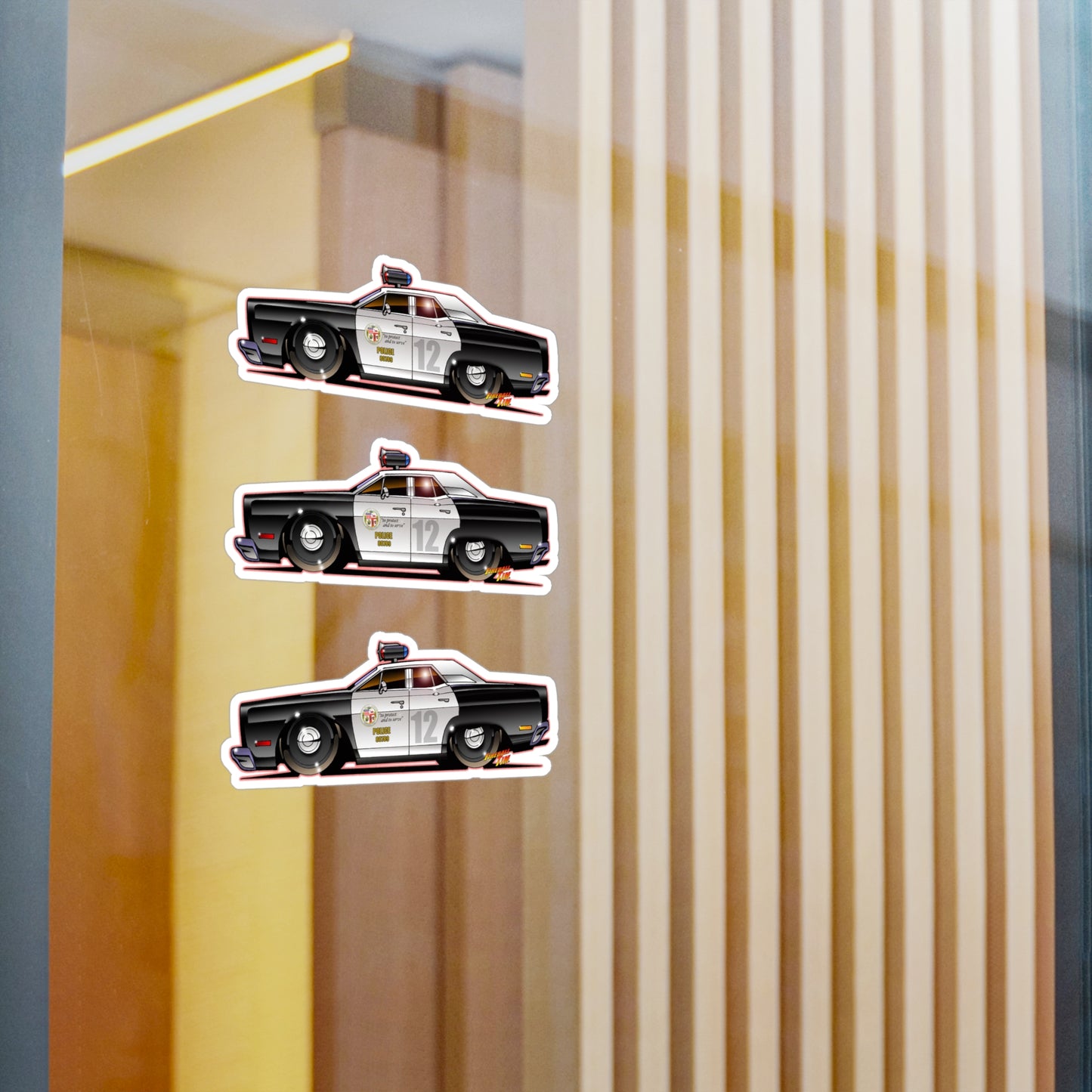 ADAM 12 PLYMOUTH POLICE CAR Fireball Art Collectible Decal Stickers - 4 Sizes