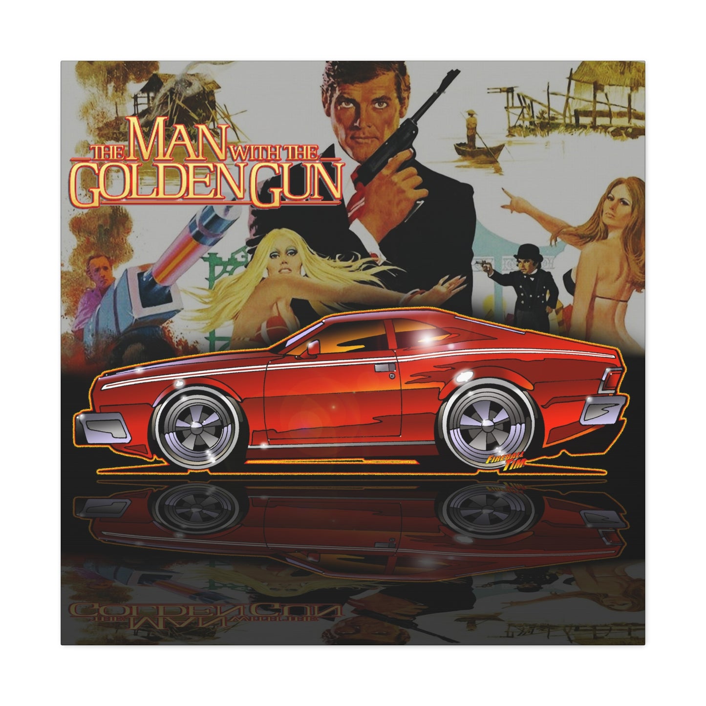 MAN WITH THE GOLDEN GUN AMC Hornet James Bond Fireball Art Canvas Print