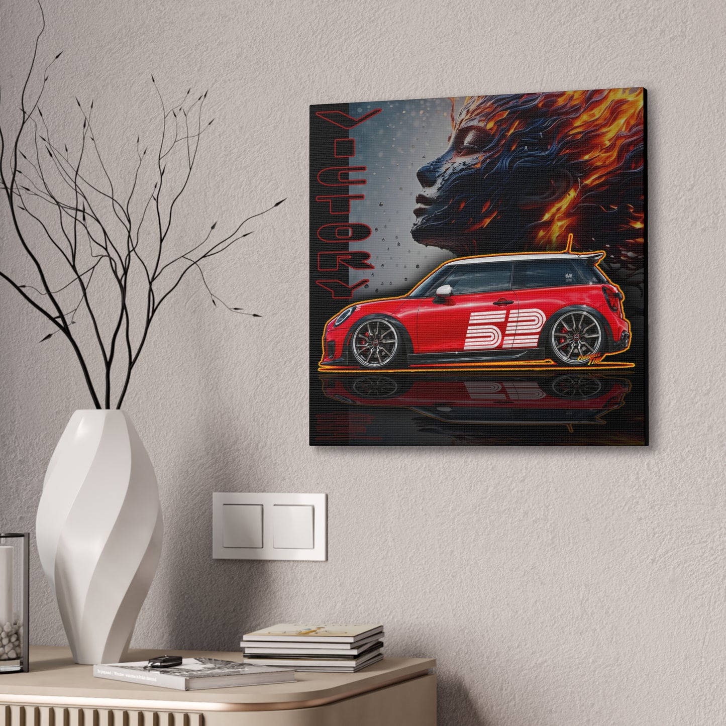 MINI COOPER 2026 Victory Edition Collectible Fireball Art Canvas Stretched Print