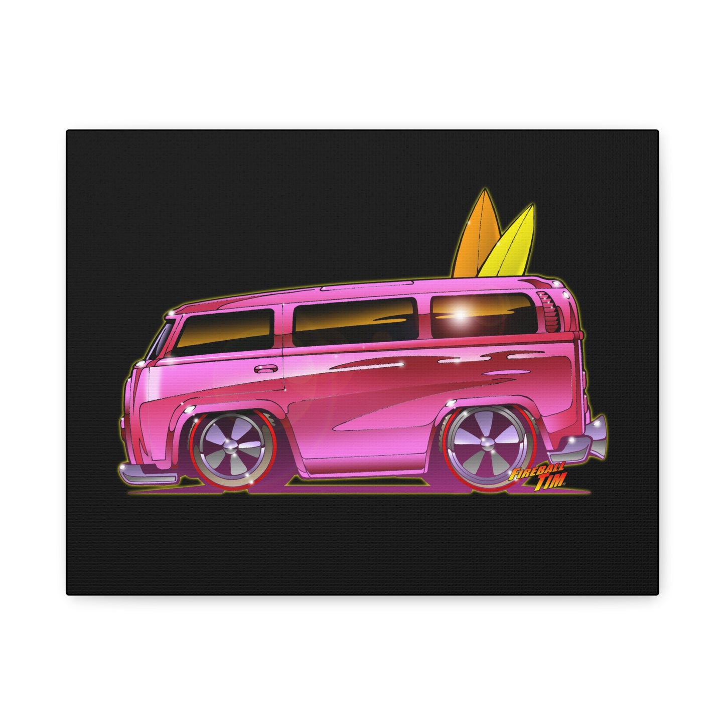 HOT WHEELS PINK BEACH BOMB BUS Fireball Art Canvas Print