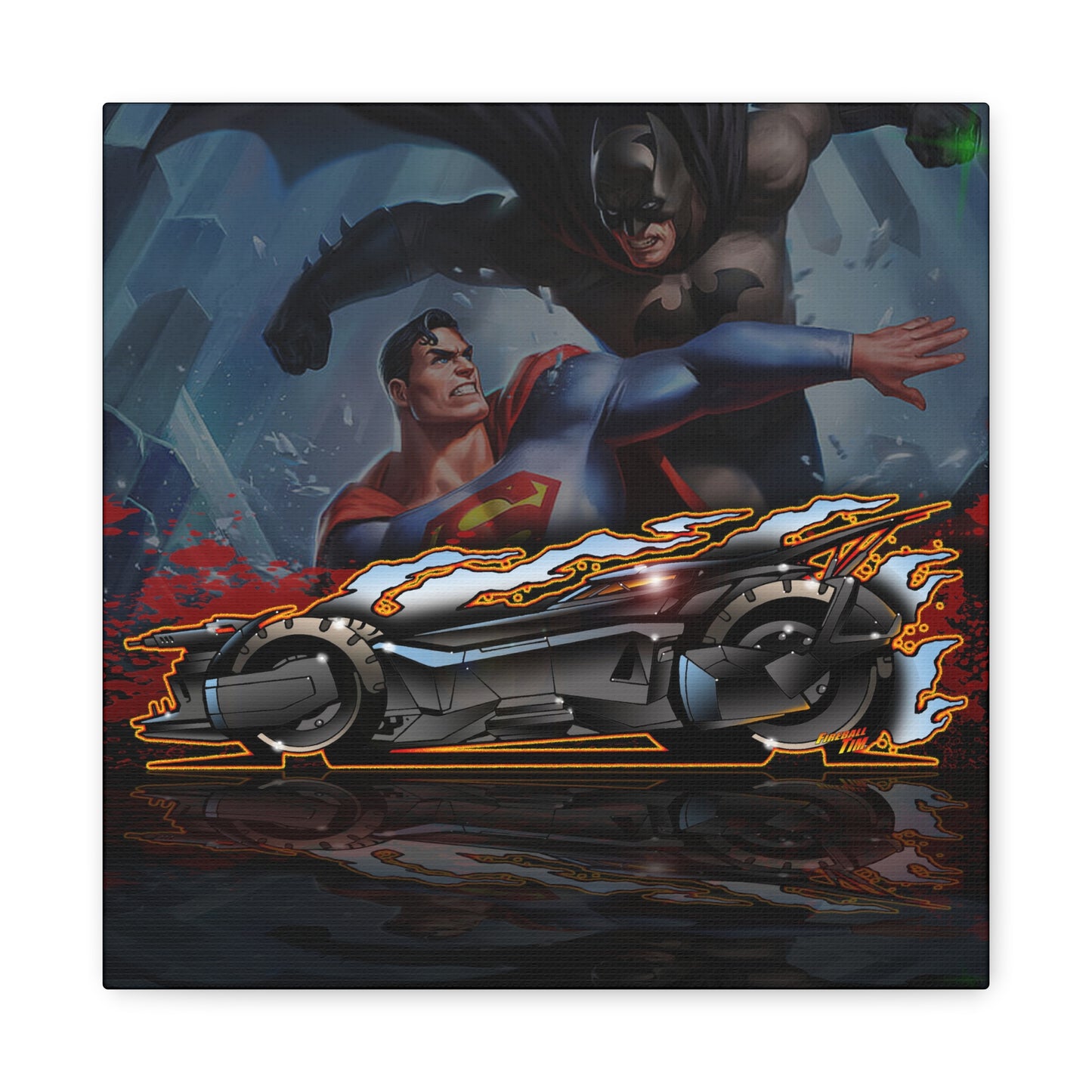 BATMAN VS SUPERMAN BATMOBILE Canvas Art Wall Print - 12x12