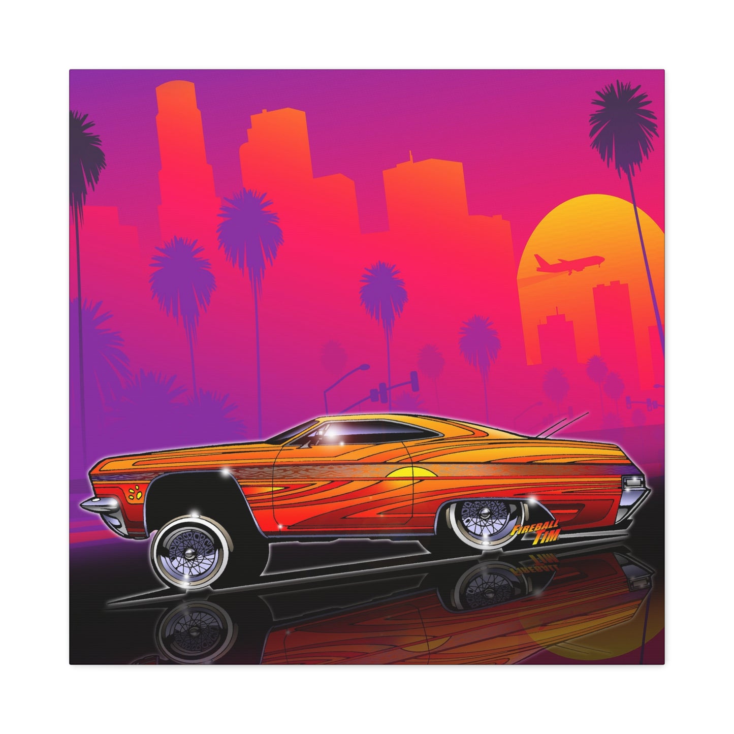 CHEVY IMPALA LOWRIDER Collectible Fireball Art Canvas Print