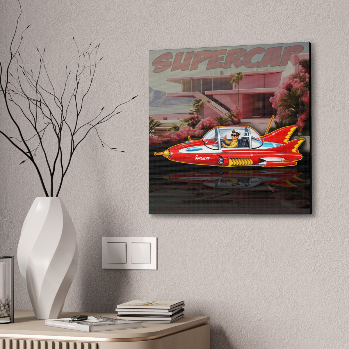 SUPERCAR Gerry Anderson 60's TV Flying Car Collectible Fireball Art Canvas Stretched Print