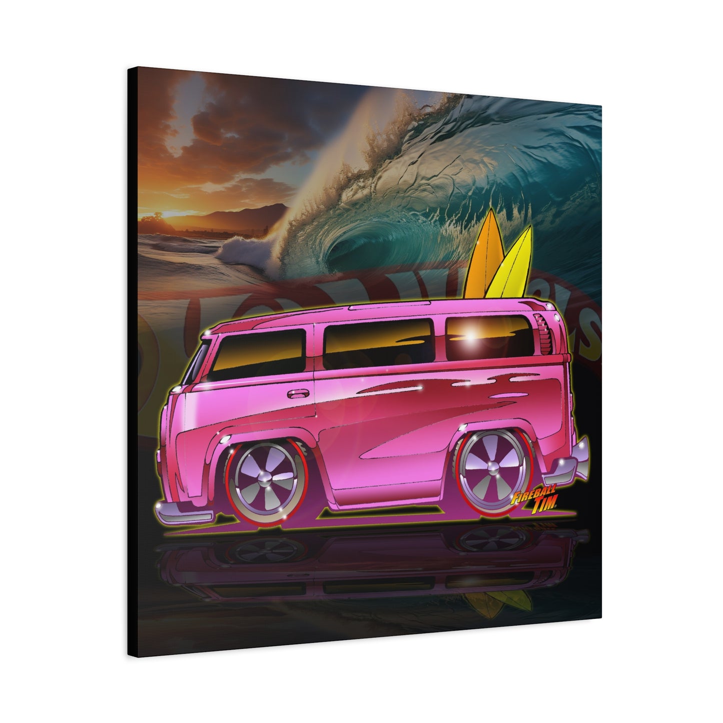 HOT WHEELS PINK BEACH BOMB BUS Fireball Art Canvas Print