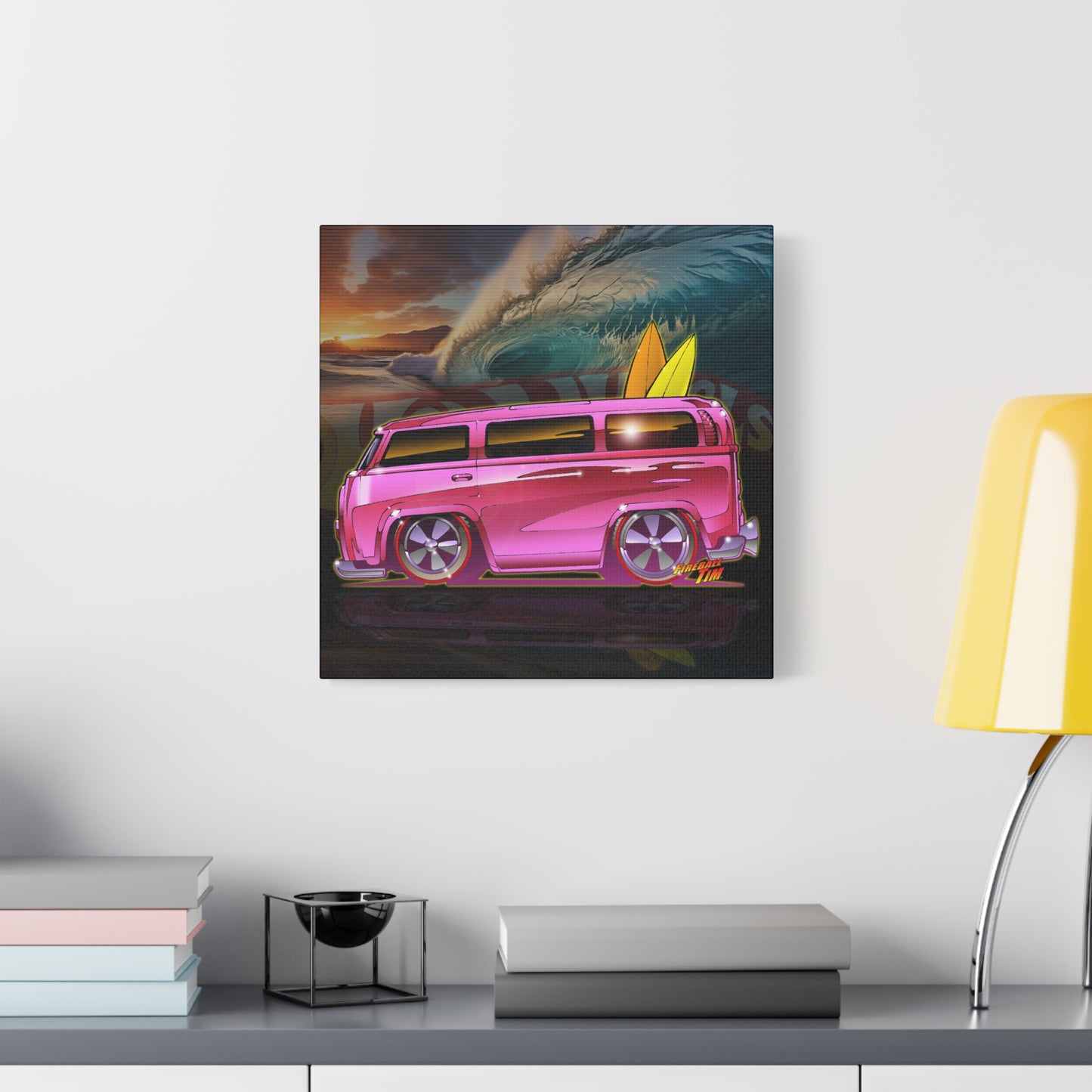 HOT WHEELS PINK BEACH BOMB BUS Fireball Art Canvas Print