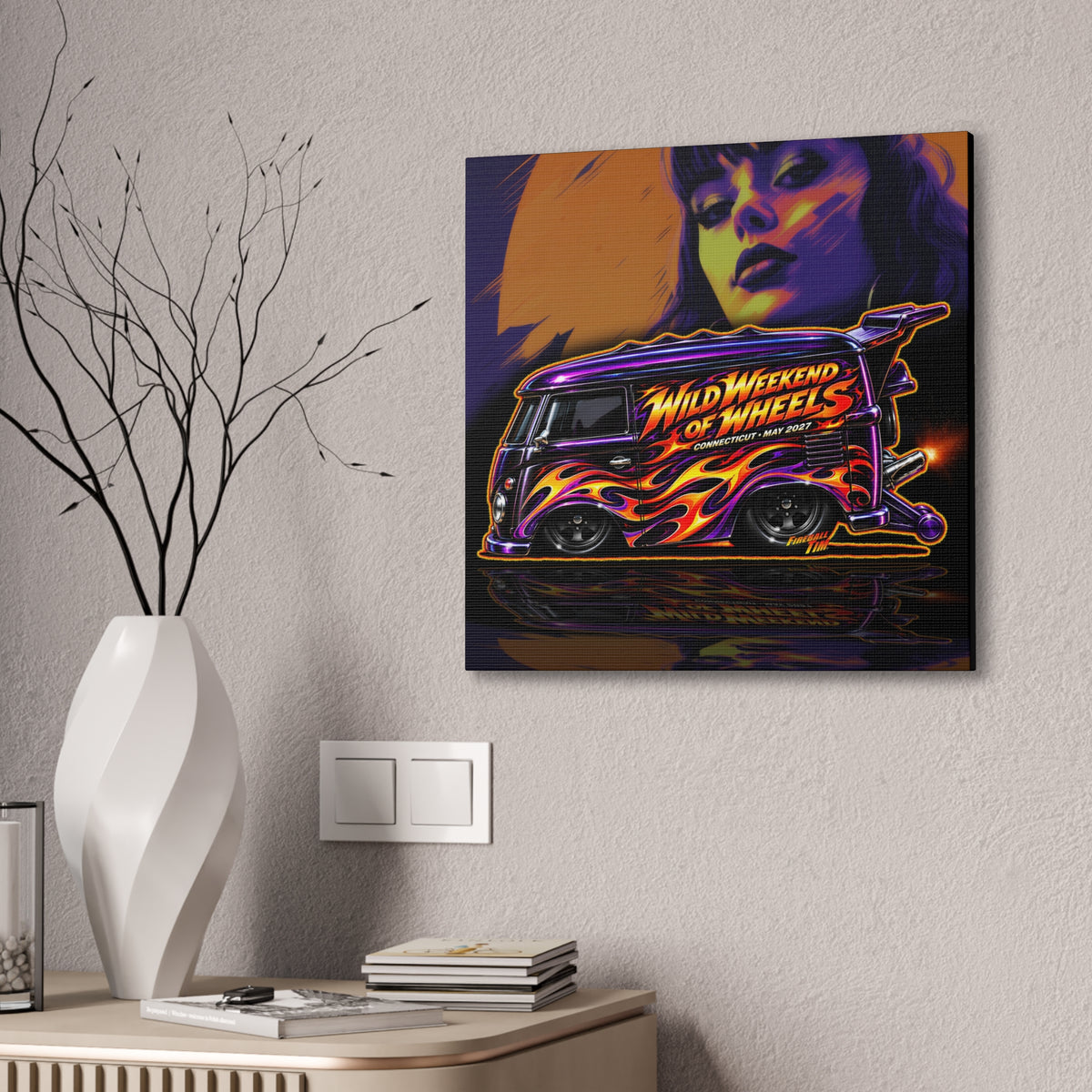 HOT WHEELS Kombi Bus Collectible Fireball Art Canvas Stretched Print