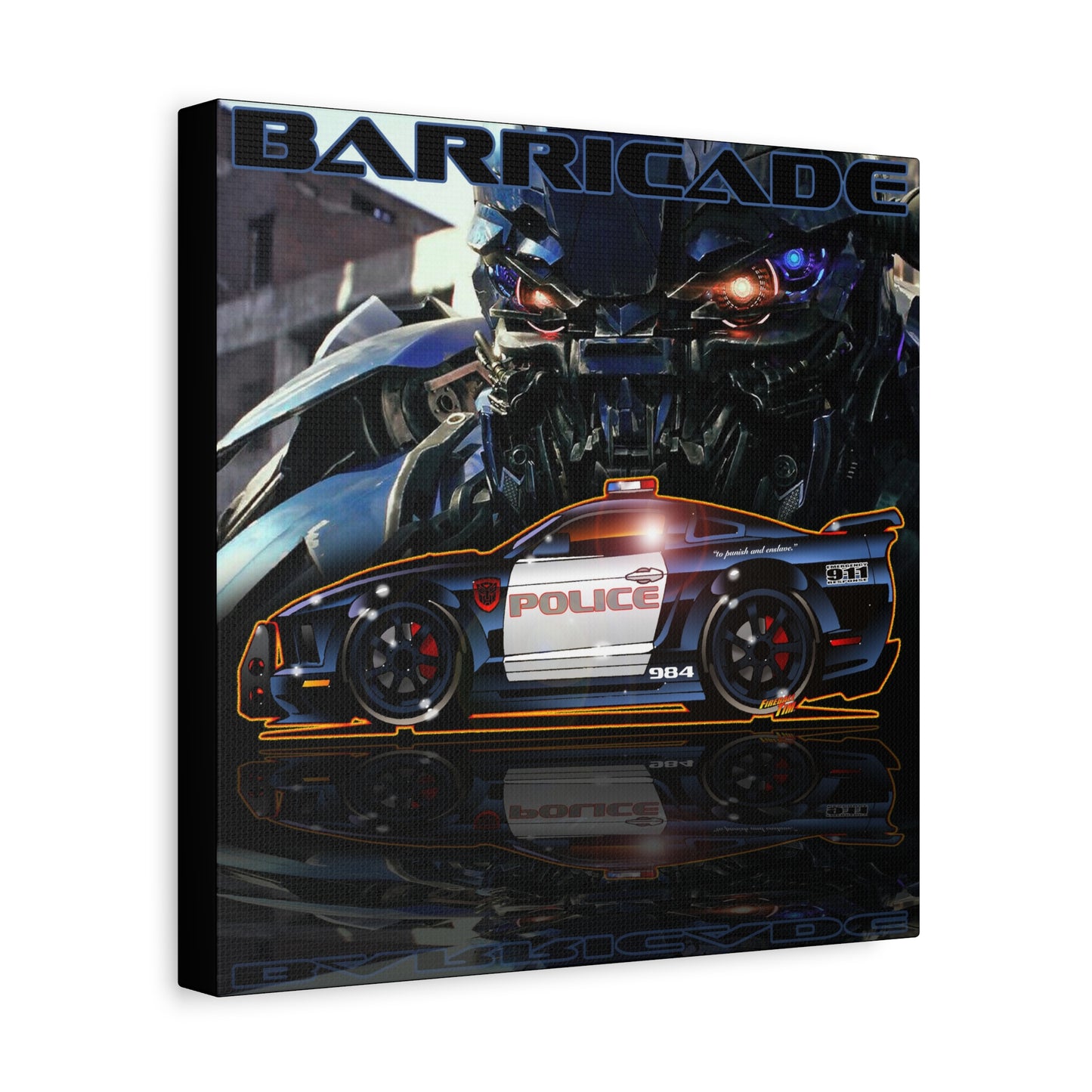 TRANSFORMERS BARRICADE Mustang Police Movie Car Fireball Art Collectible Canvas Print - 12x12