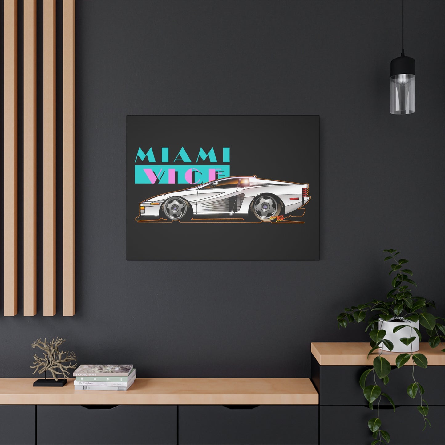 MIAMI VICE FERRARI TESTAROSSA Fireball Canvas Art Wall Print