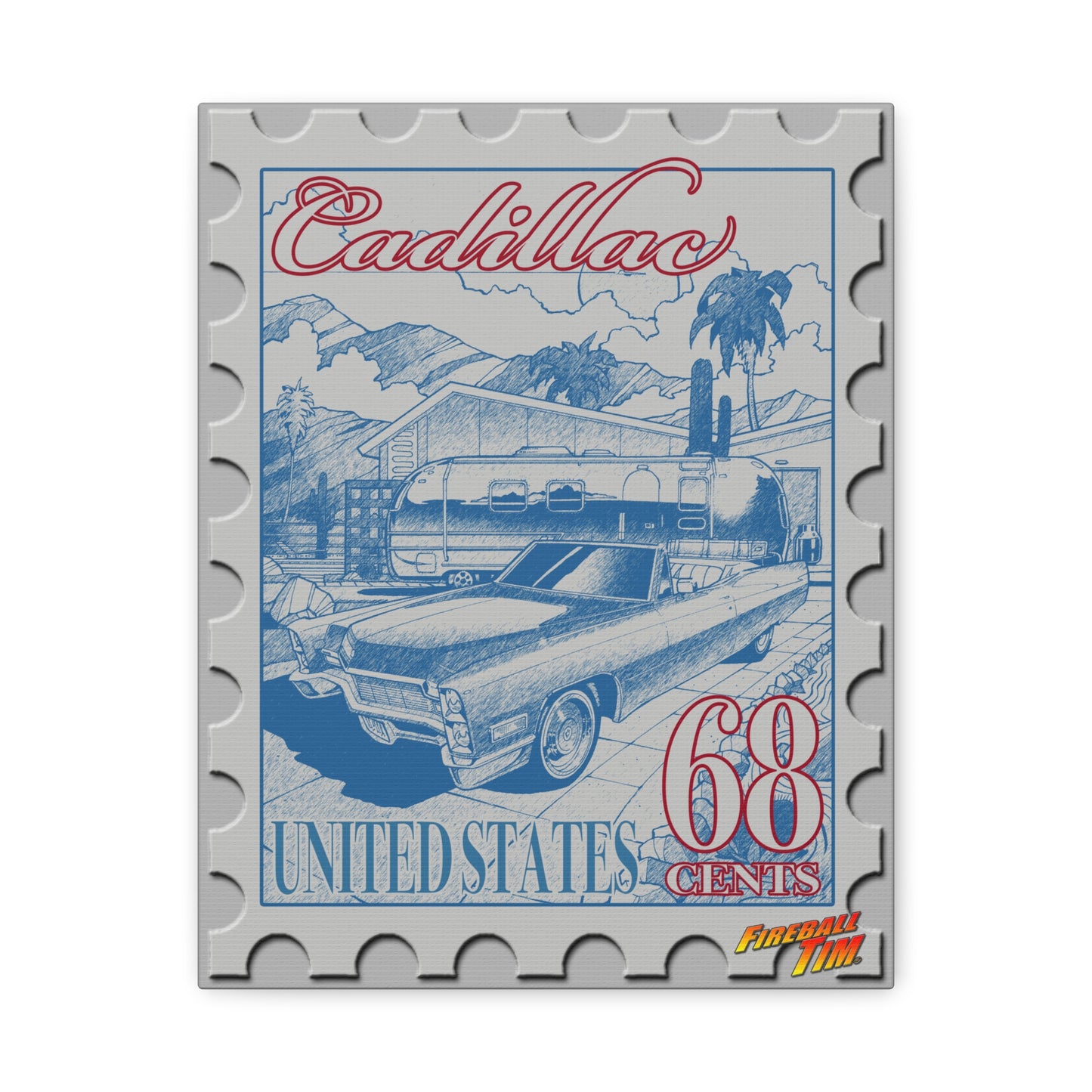 CADILLAC VINTAGE TRAILER 1968 Postage Stamp Fireball Art Canvas Print