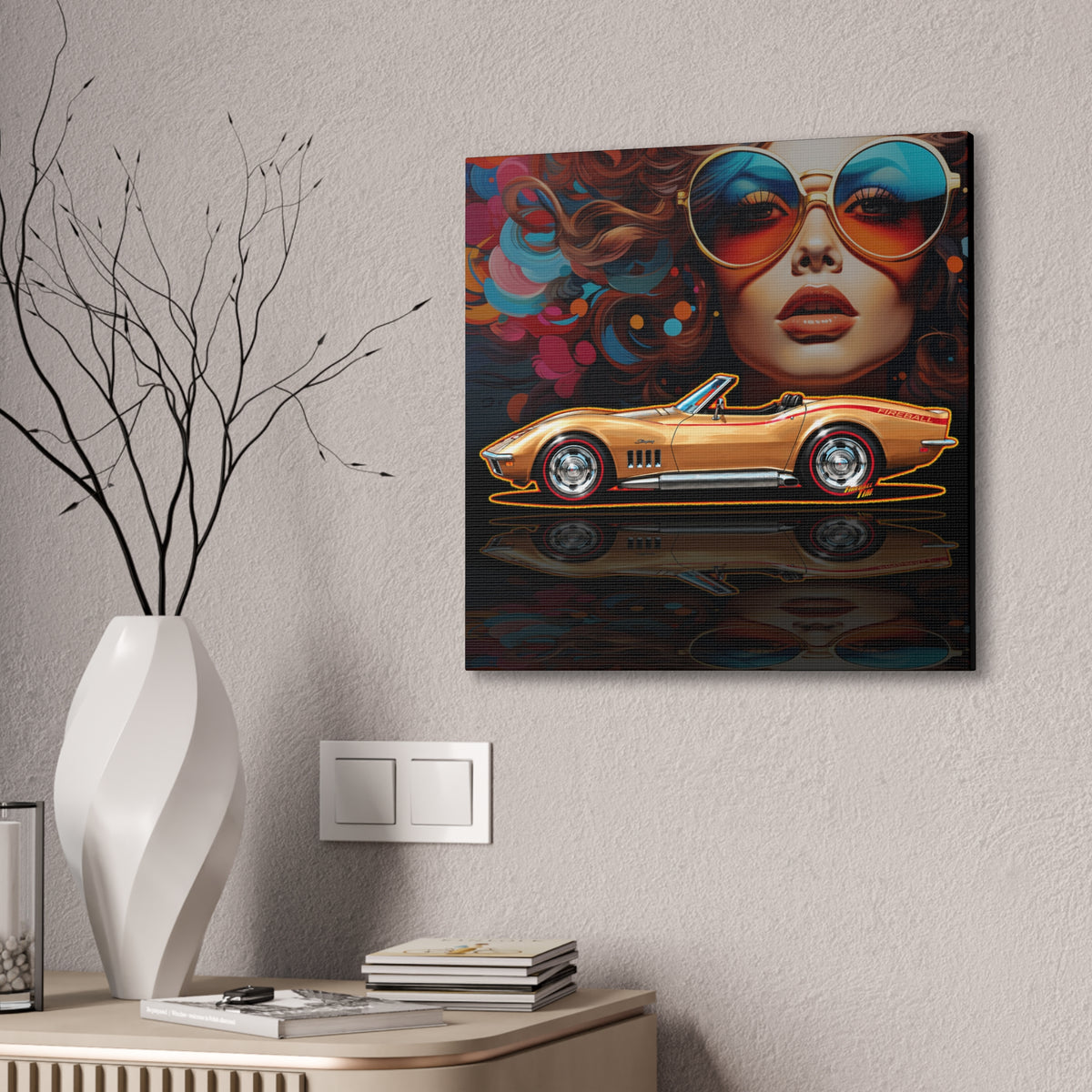 CHEVROLET CORVETTE 1969 Collectible Fireball Art Canvas Stretched Print