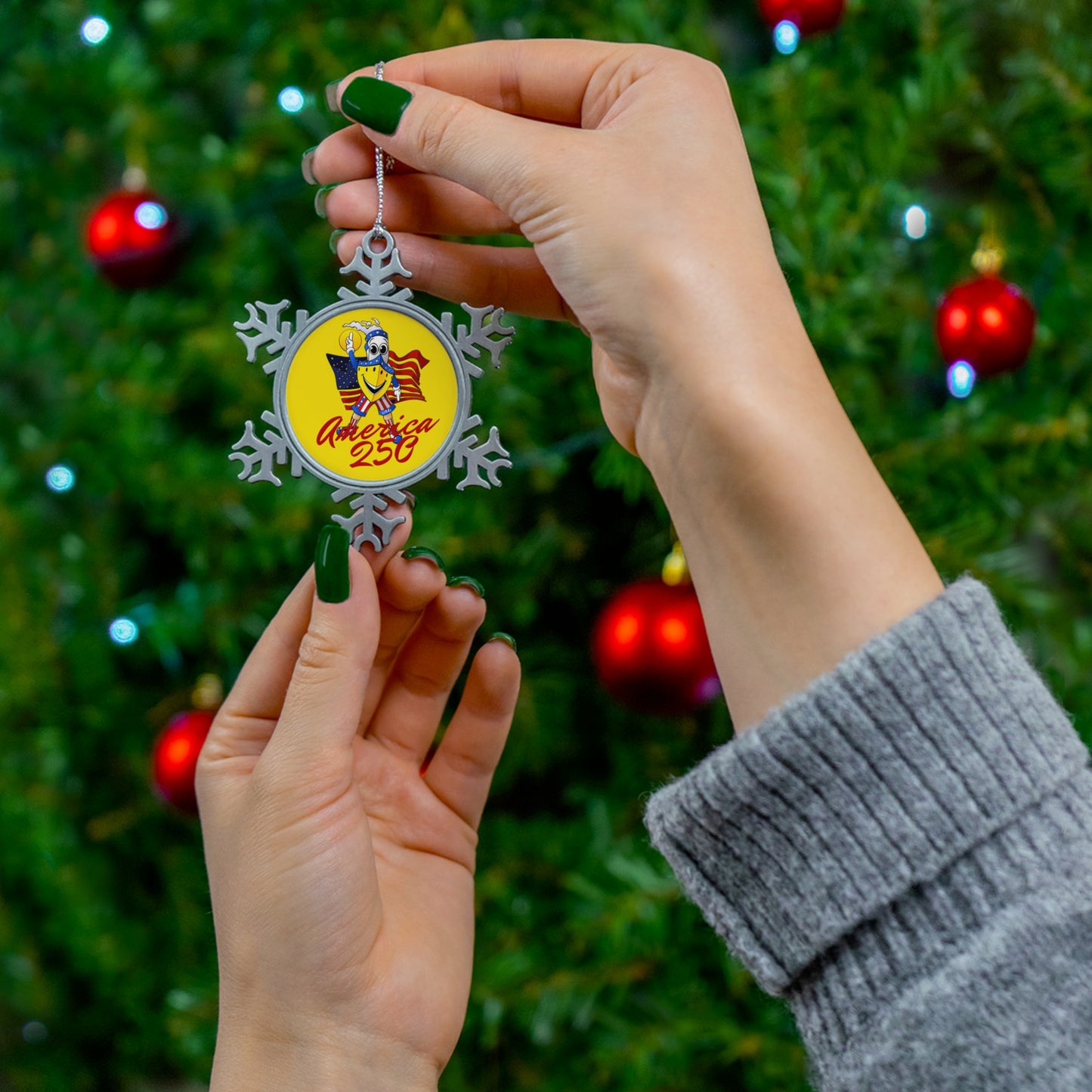 BUDDY CRUISE America 250 Pewter Snowflake Ornament — America 250 Commemorative Holiday Ornament YELLOW