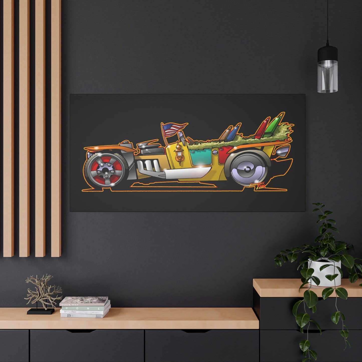 MONGREL T HOT ROD Elvis Easy Come Easy Go Fireball Canvas Art Wall Print