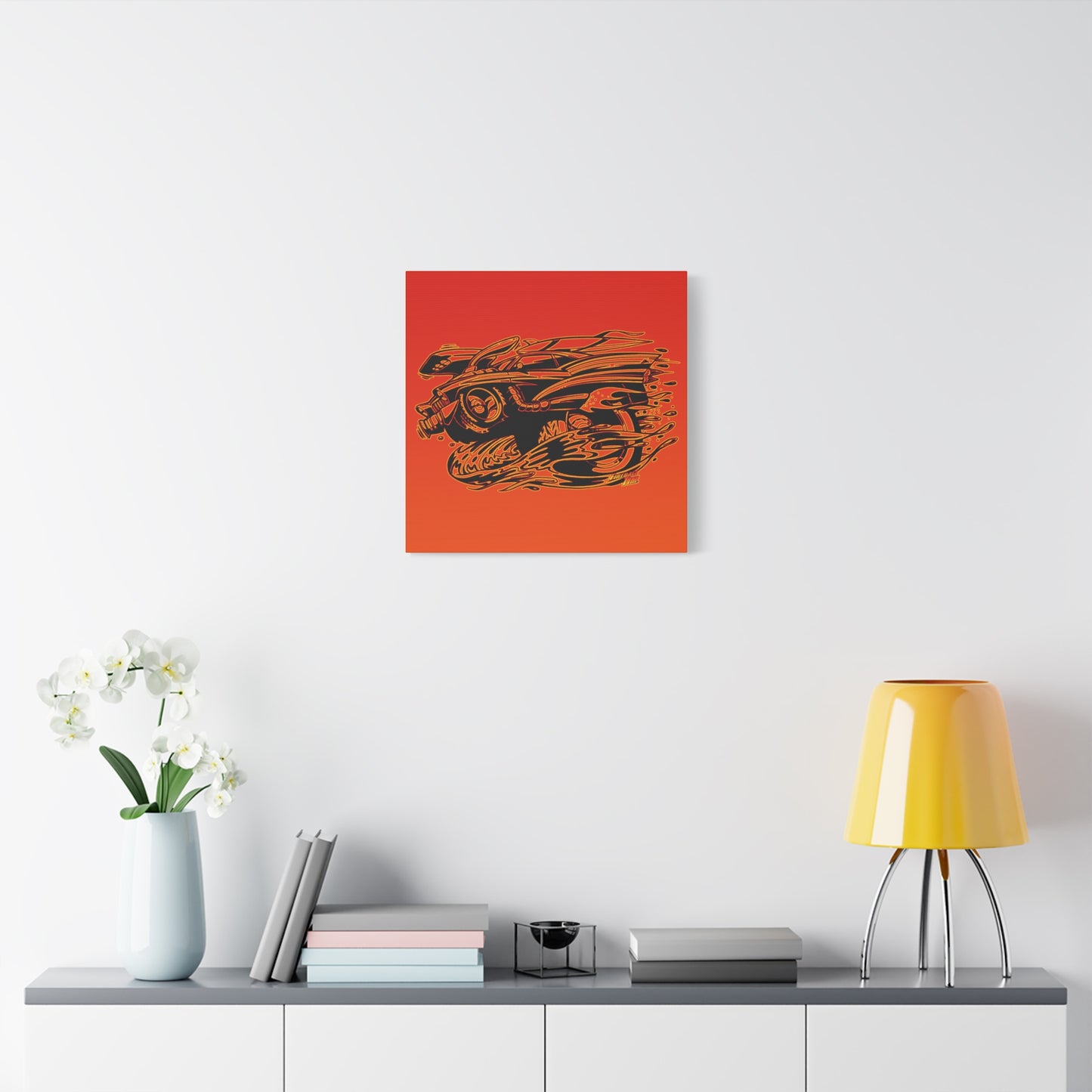 HOT ROD CHEVY Muscle Car Fireball Art Canvas Wall Print - Multiple Sizes