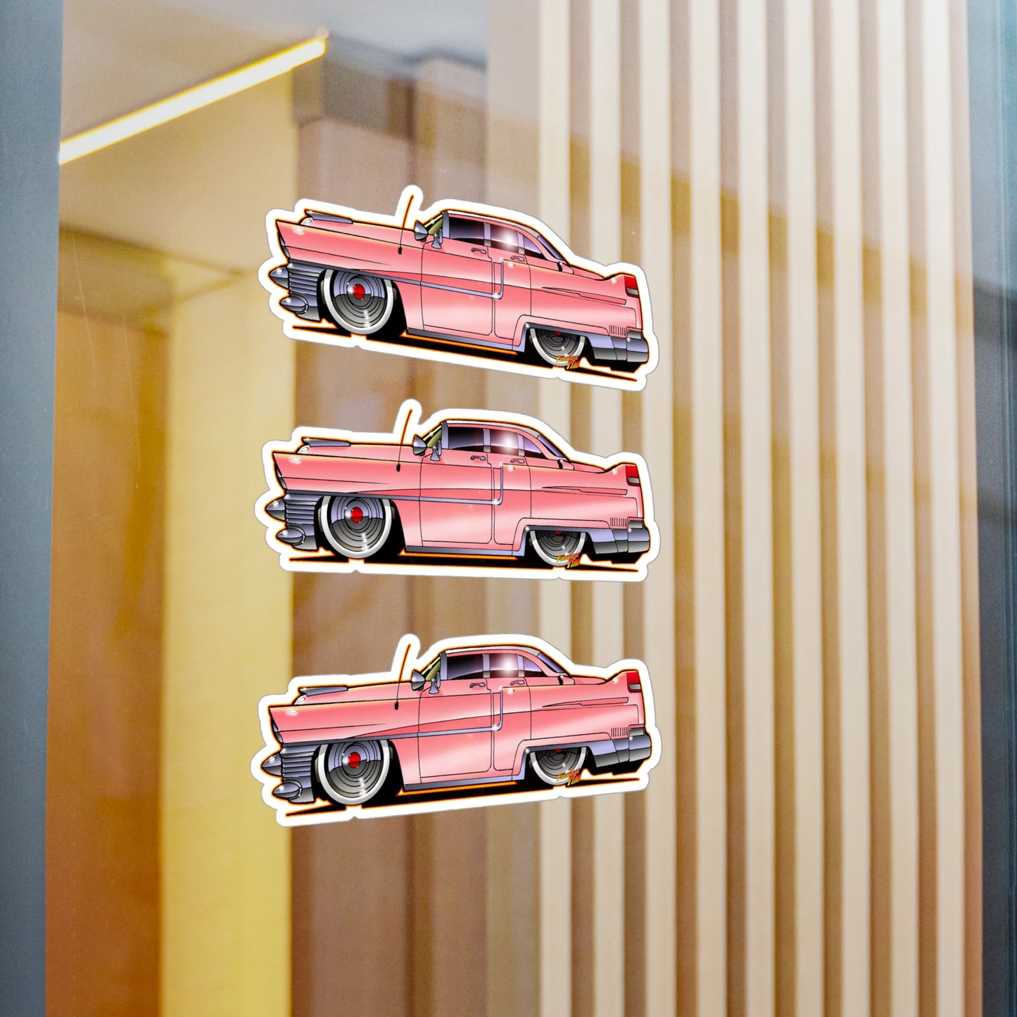 ELVIS THE KING PINK 1955 CADILLAC Fireball Art Vinyl Decal Set