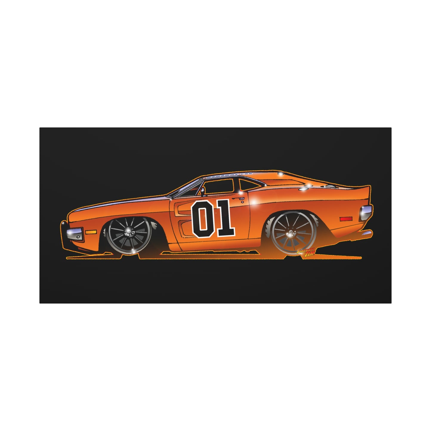 DUKES OF HAZZARD General Lee Dodge Charger Fireball Art Canvas Wall Print