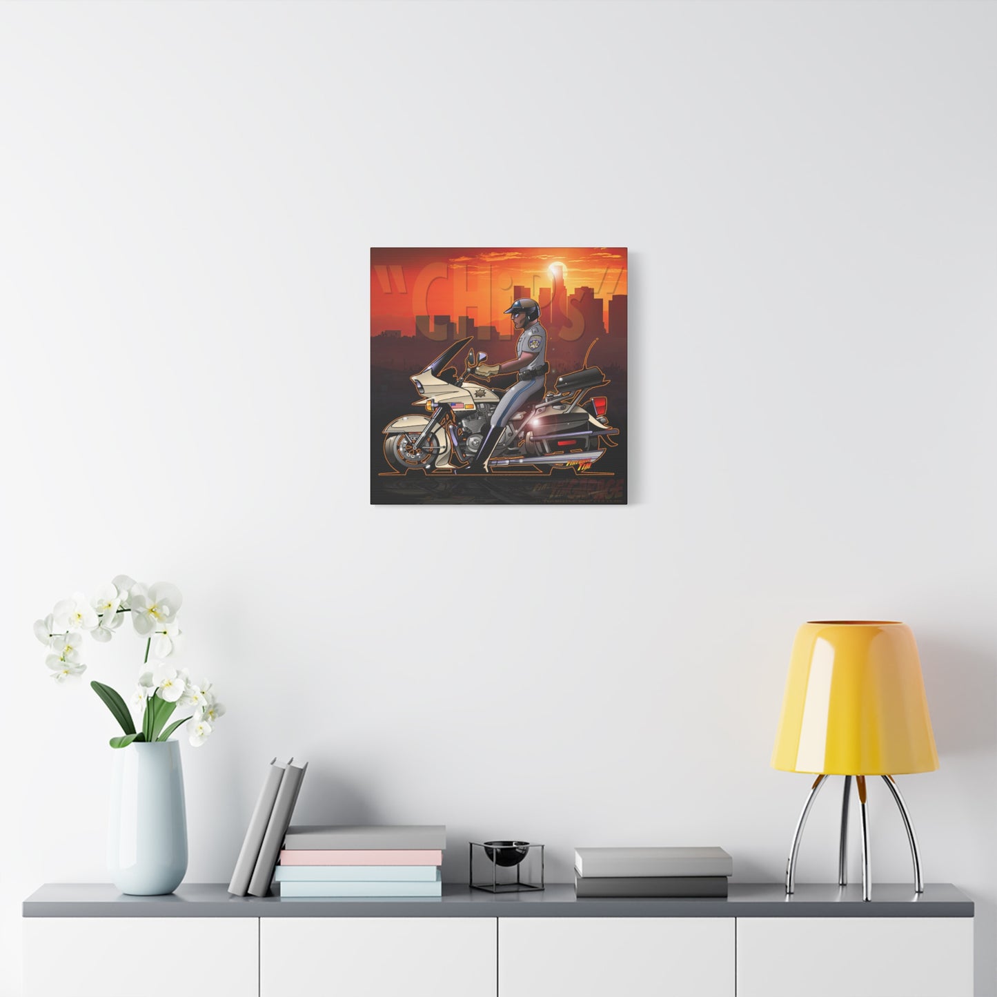CHiPS TV Show Kawasaki Motorcycle Fireball Art Canvas Print
