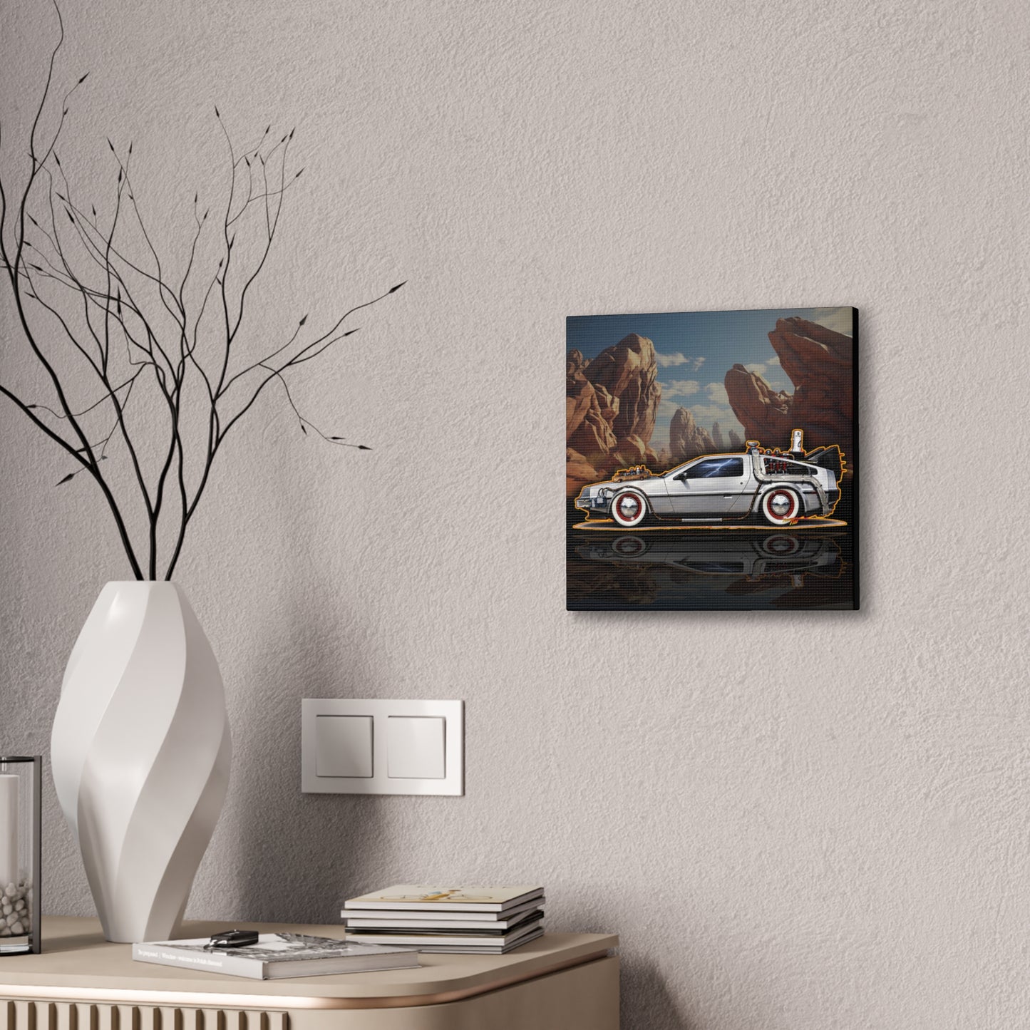 BACK to the FUTURE 3 1885 Delorean Time Machine Collectible Fireball Art Canvas Stretched Print