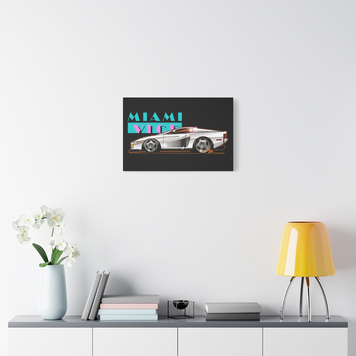 MIAMI VICE FERRARI TESTAROSSA Fireball Canvas Art Wall Print