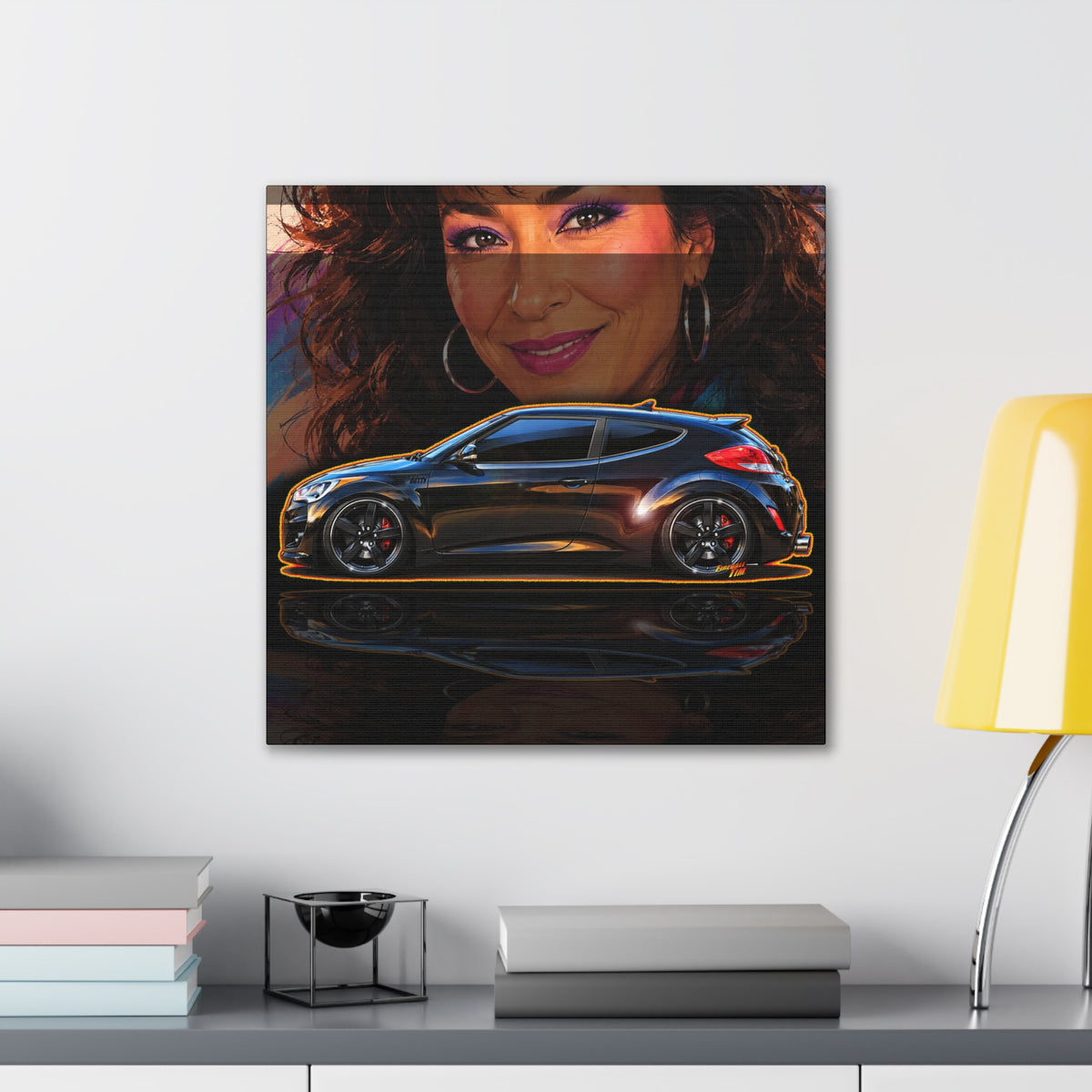 HYUNDAI VELOSTER 2012 Black Betty Collectible Fireball Art Canvas Stretched Print