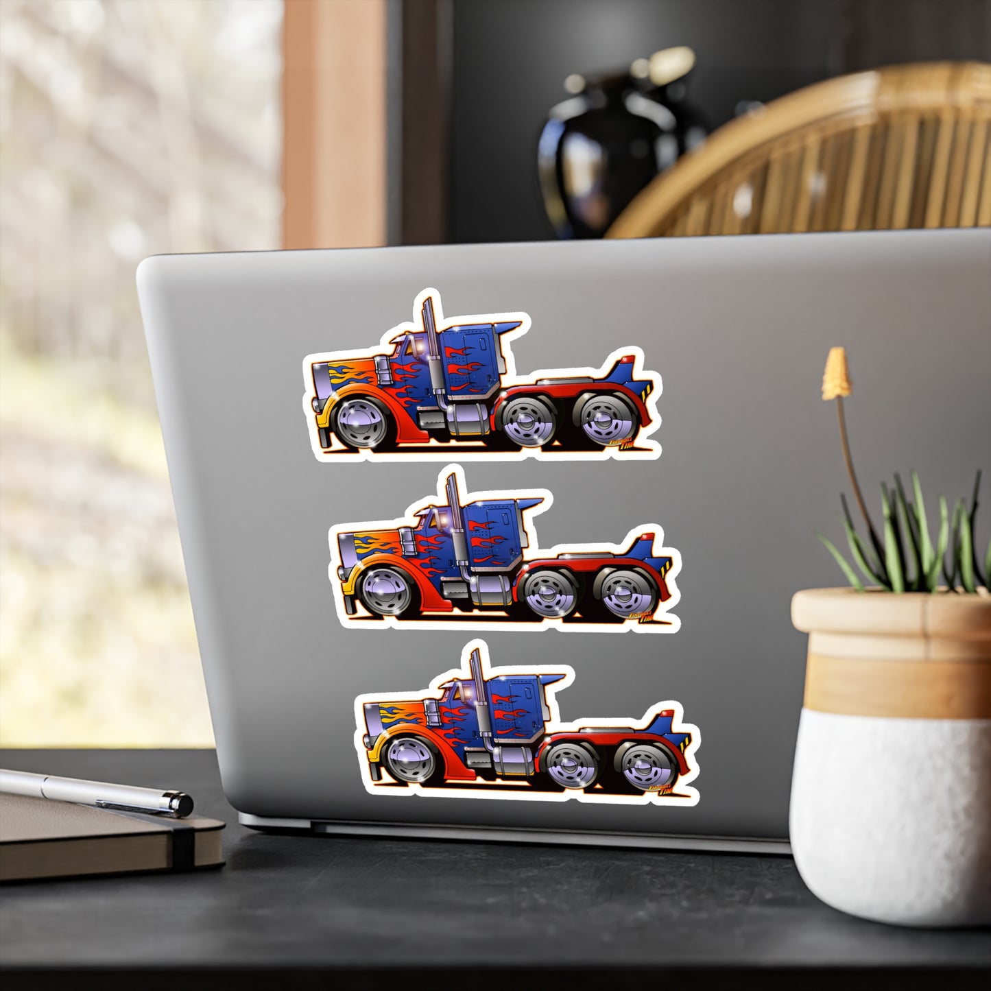 TRANSFORMERS OPTIMUS PRIME Semi Truck Fireball Art Decal Stickers - 4 Sizes
