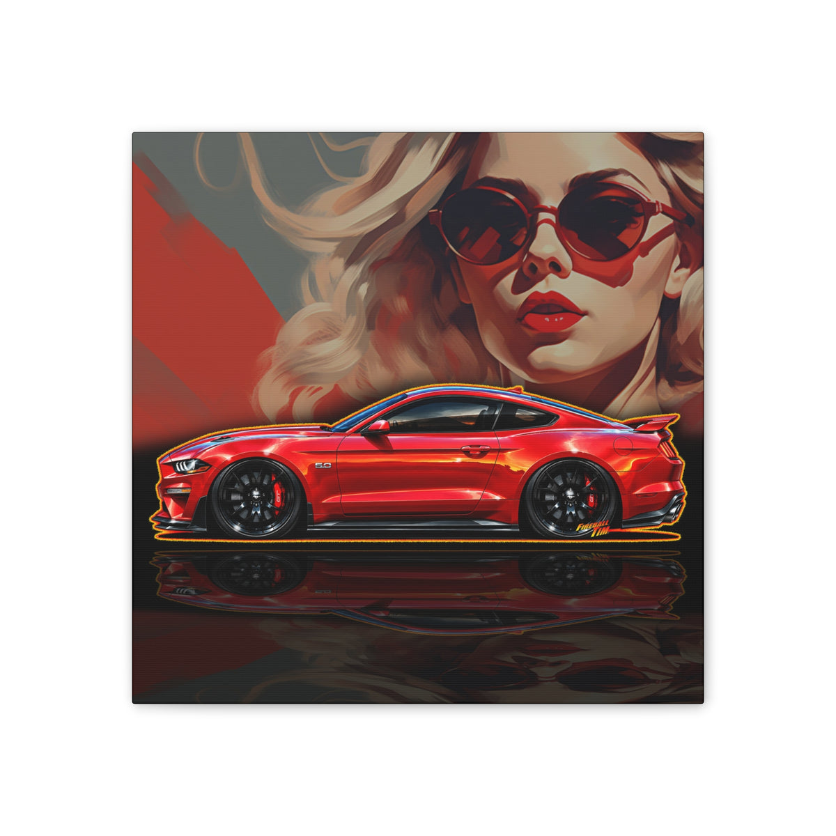 FORD MUSTANG 2019 GT 5.0 Collectible Fireball Art Canvas Stretched Print