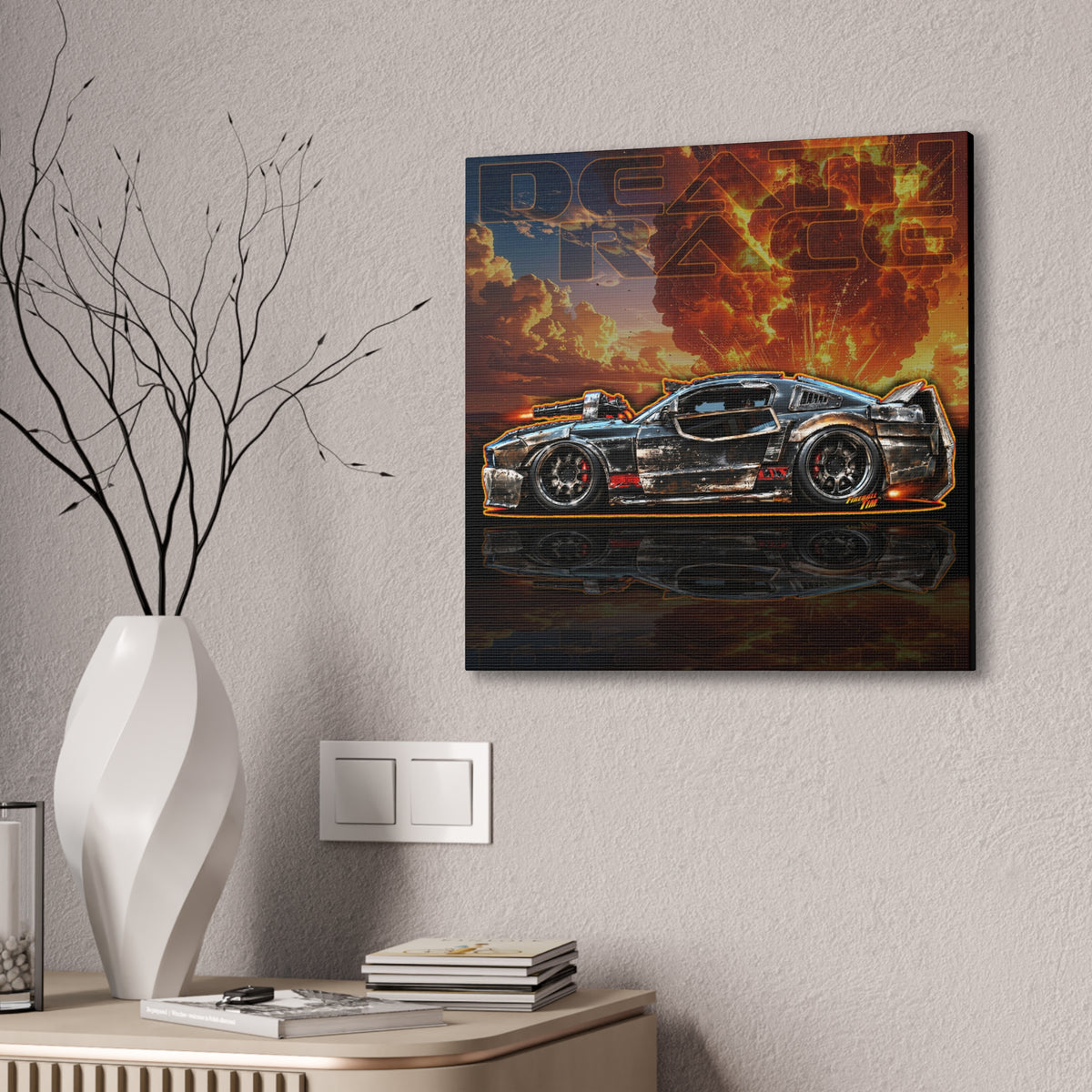 DEATH RACE MUSTANG Collectible Fireball Art Canvas Stretched Print