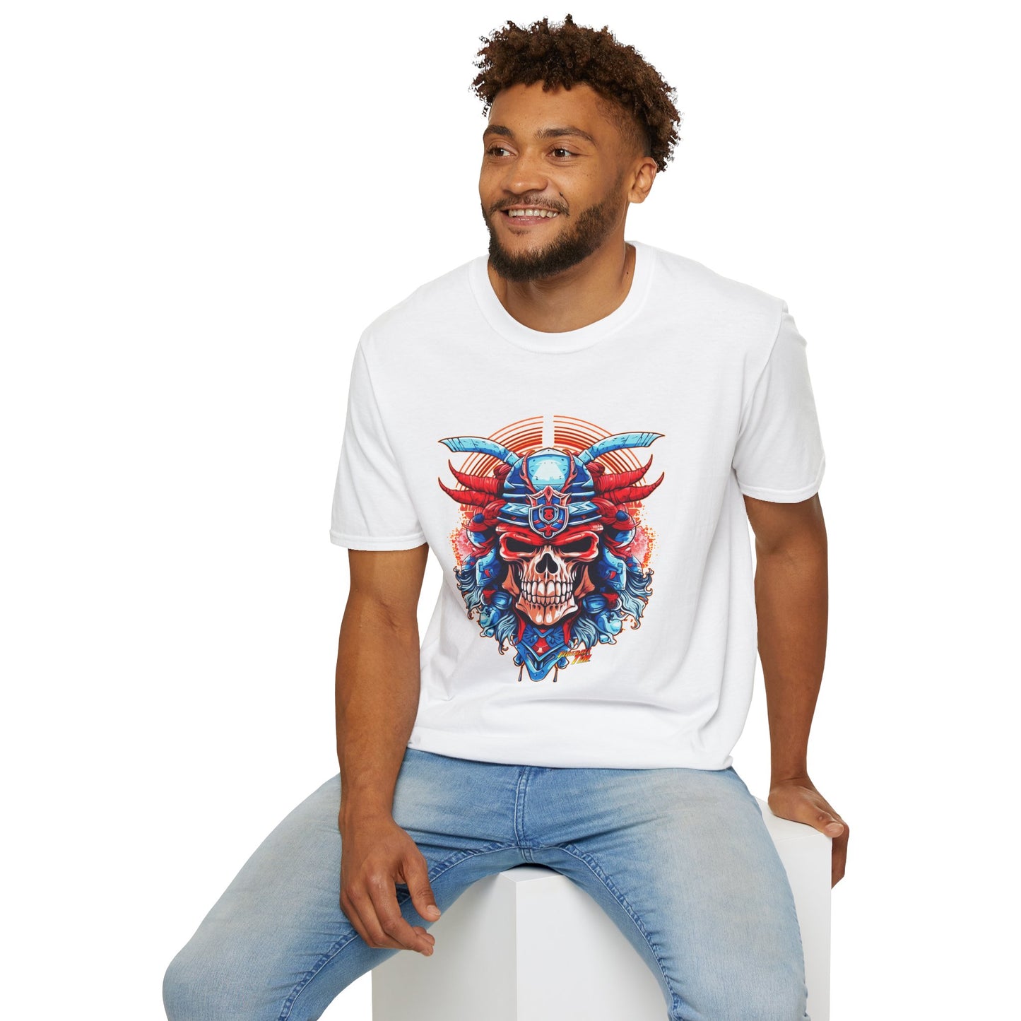 SAMURAI SKULL Fireball Art Unisex Softstyle T-Shirt - Multiple Colors