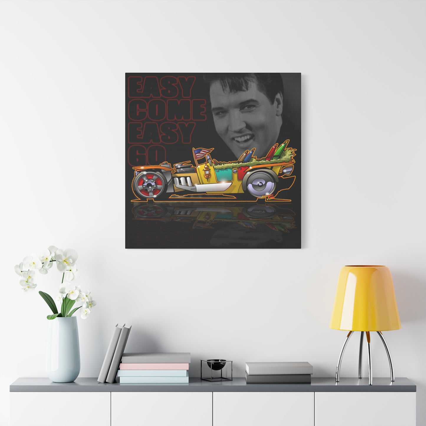 MONGREL T HOT ROD Elvis Easy Come Easy Go Fireball Canvas Art Wall Print