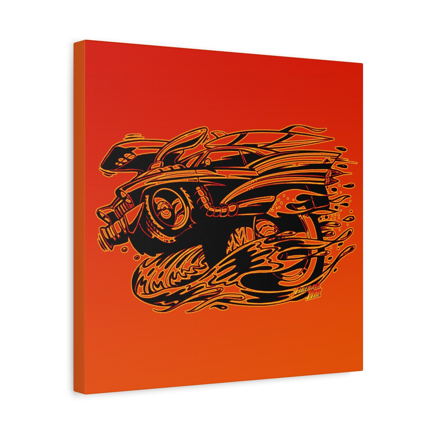 HOT ROD CHEVY Muscle Car Fireball Art Canvas Wall Print - Multiple Sizes