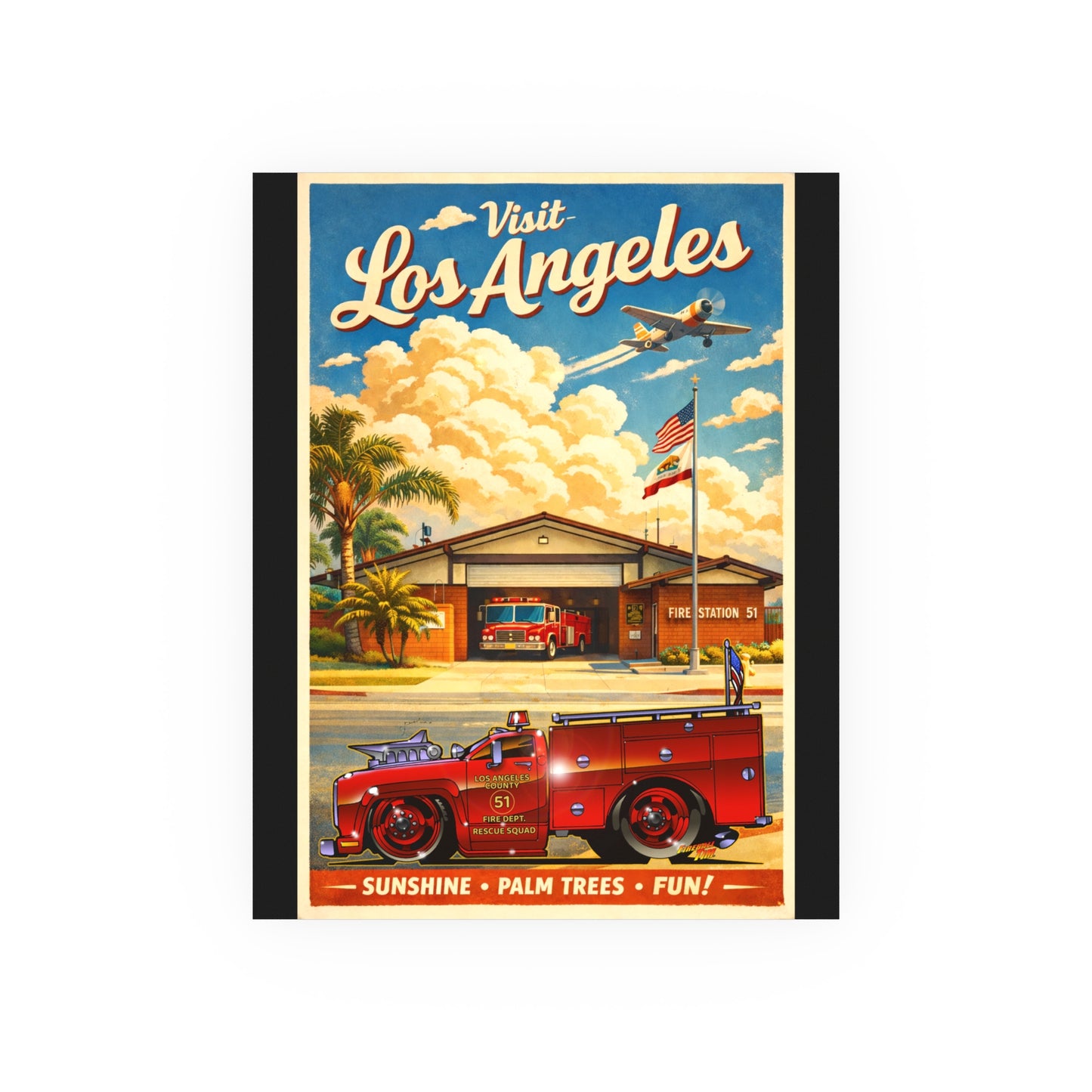 VISIT LOS ANGELES Emergency Station 51 Satin/Matte Fireball Art Poster