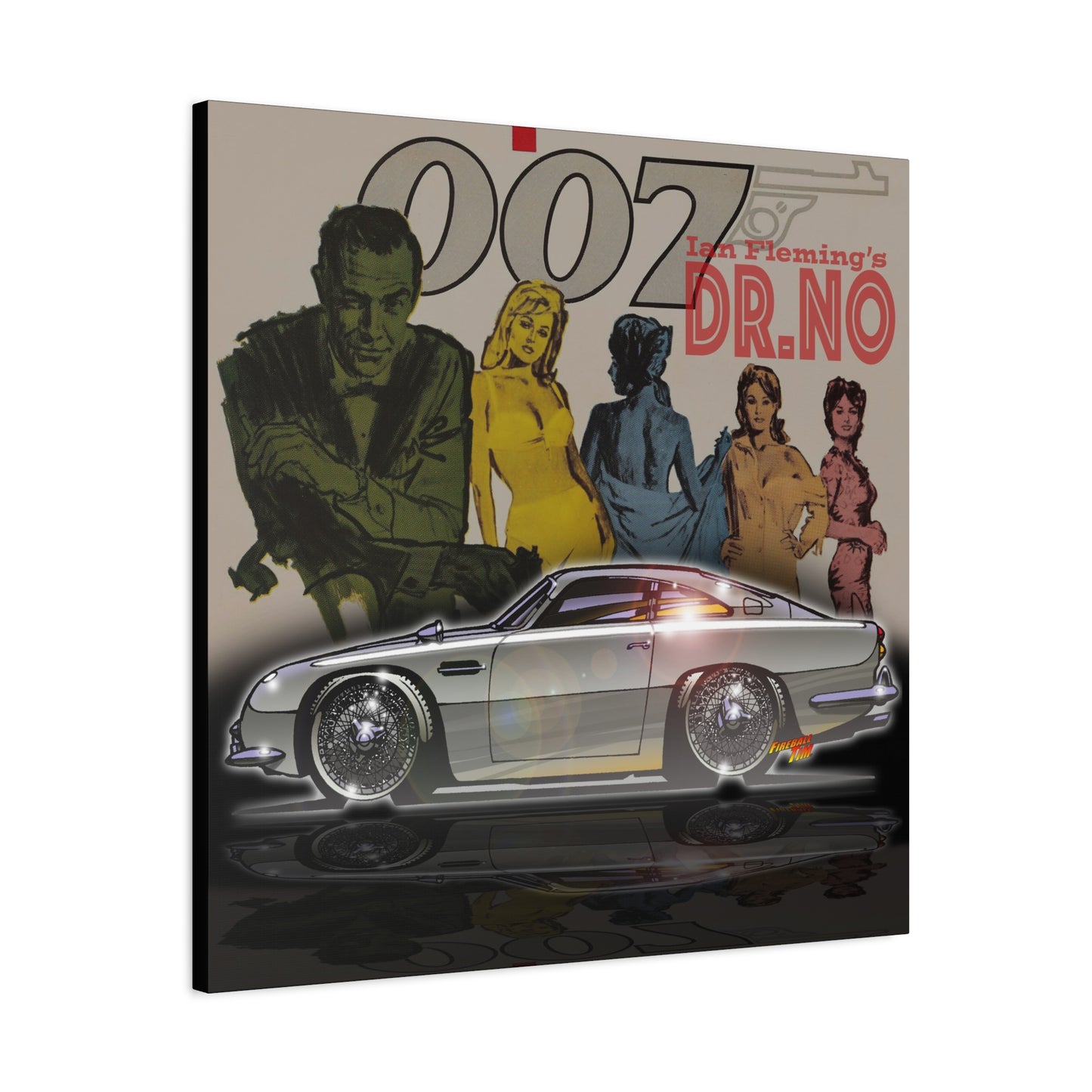 DR. NO ASTON MARTIN DB5 James Bond Fireball Art Canvas Wall Print - 3 Sizes
