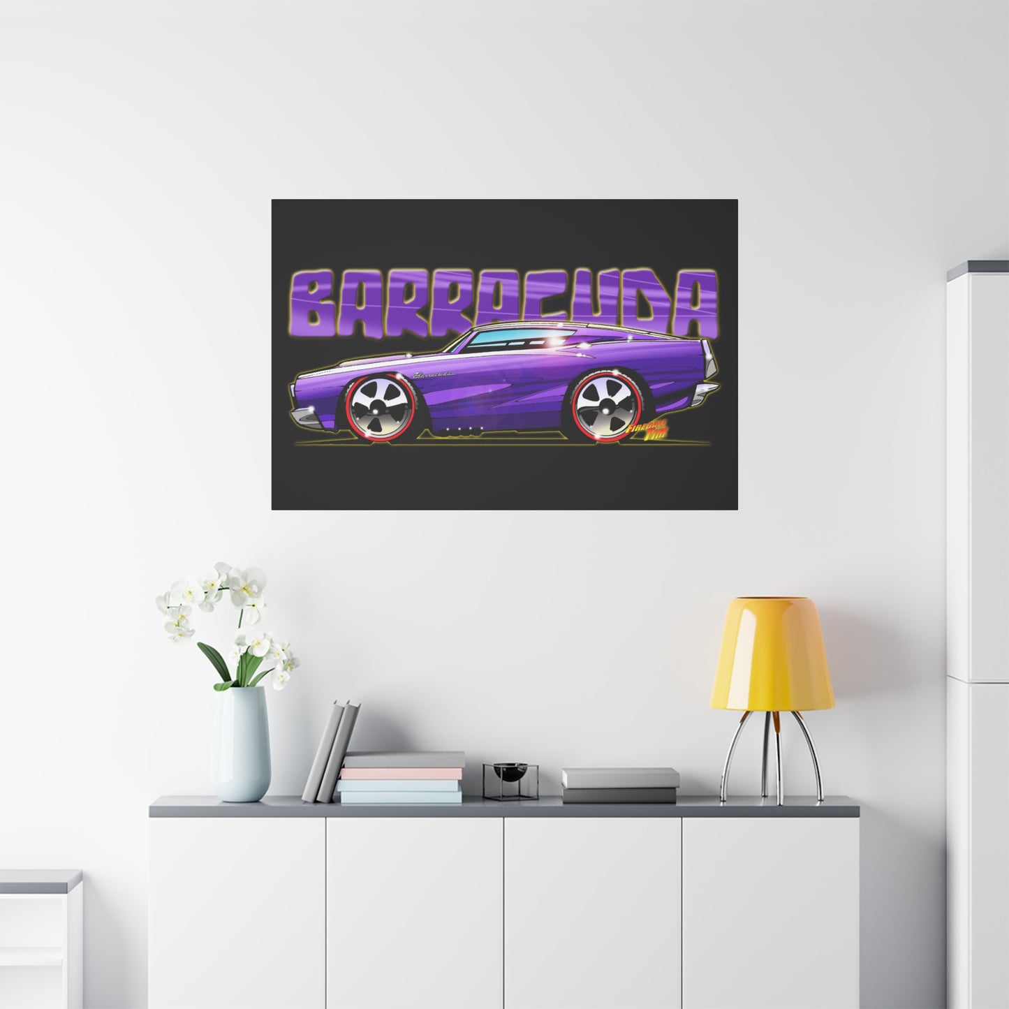 PLYMOUTH BARRACUDA Fireball Art Canvas Wall Print