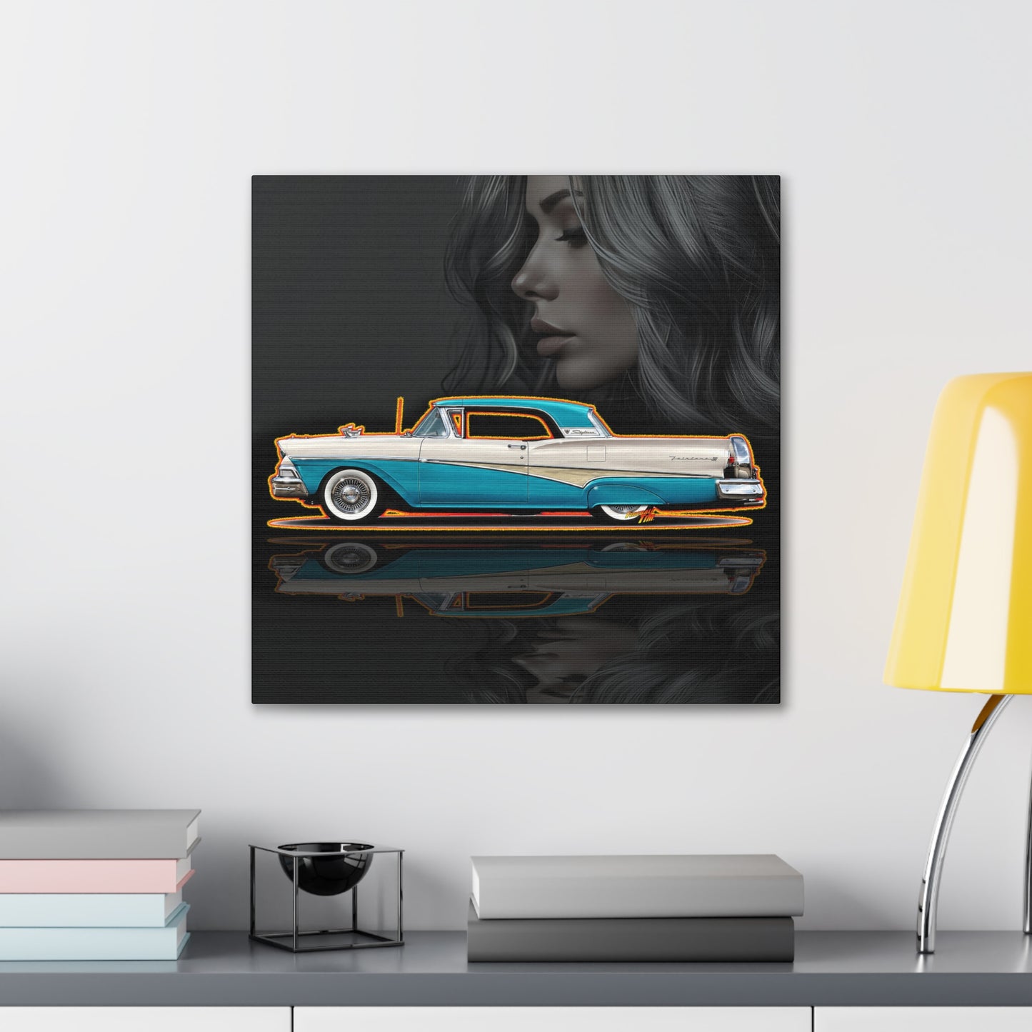 FORD FAIRLANE SKYLINER 1958 Collectible Fireball Art Canvas Stretched Print
