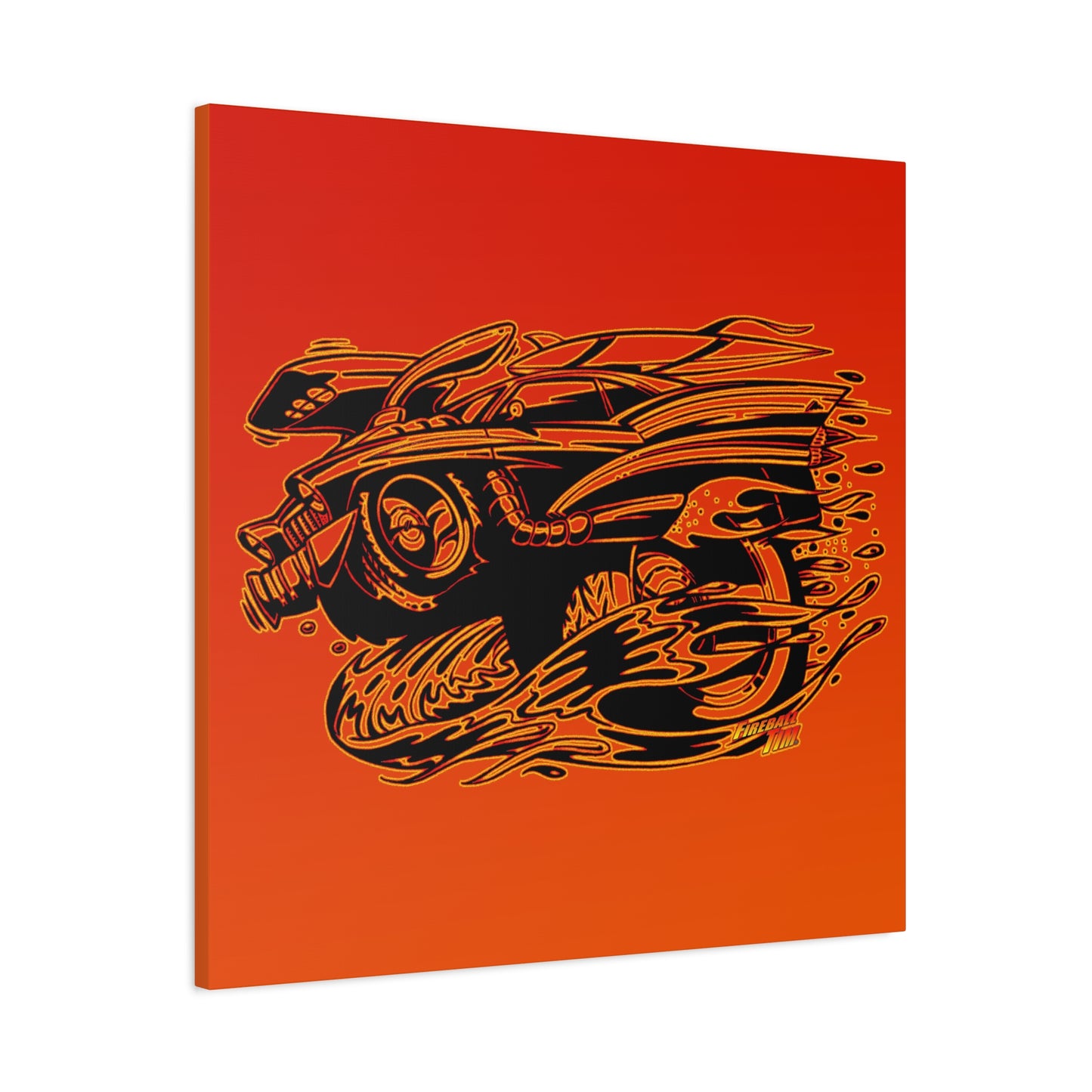 HOT ROD CHEVY Muscle Car Fireball Art Canvas Wall Print - Multiple Sizes