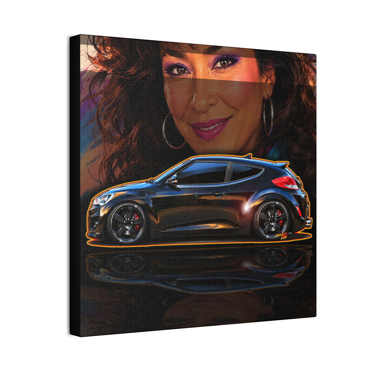 HYUNDAI VELOSTER 2012 Black Betty Collectible Fireball Art Canvas Stretched Print