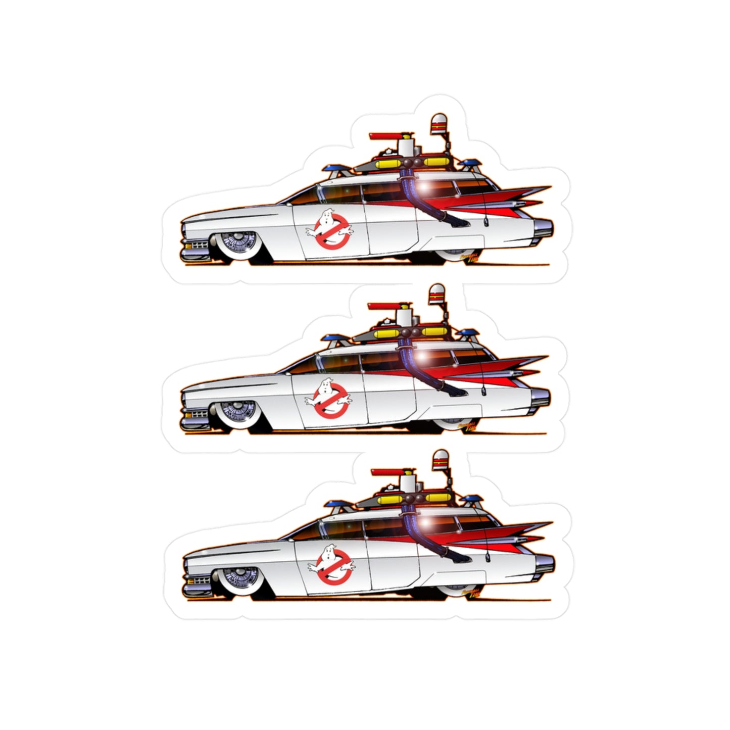 GHOSTBUSTERS ECTO 1 Fireball Art Decal Stickers - 4 Sizes