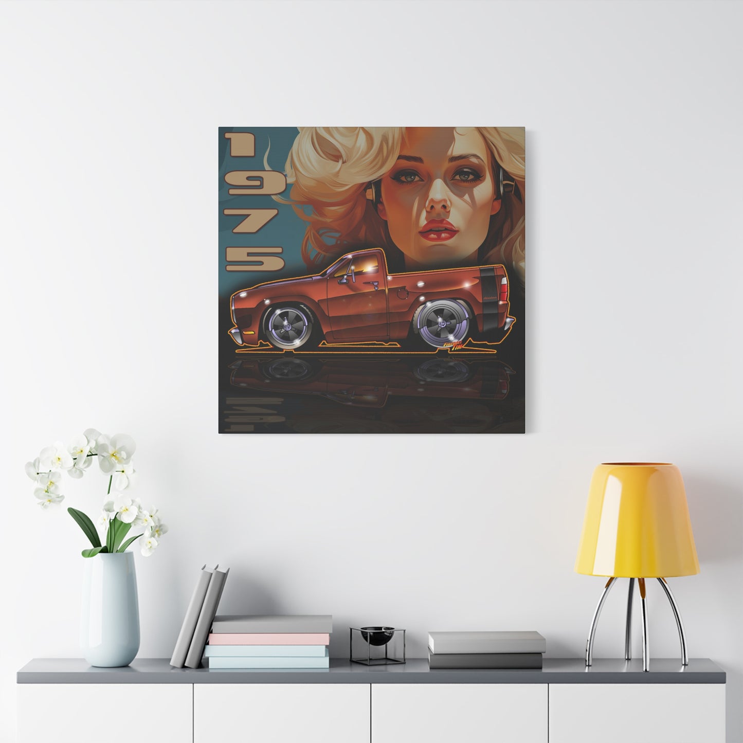 DODGE ADVENTURER SRT Pickup Truck 1975 Fireball Art Canvas Print