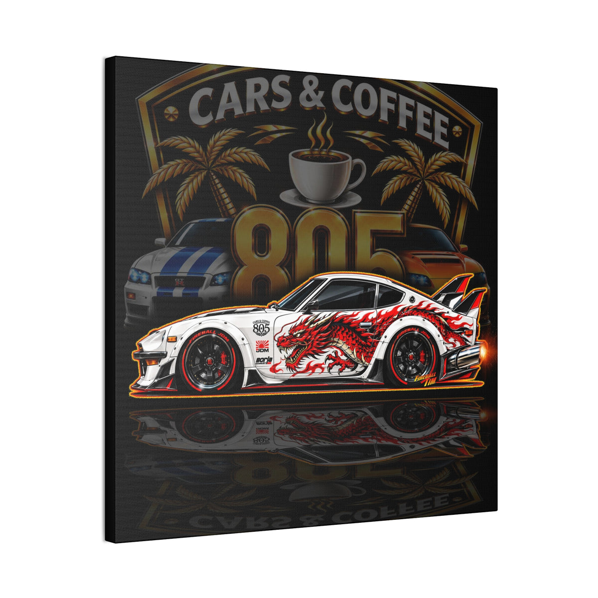 DATSUN 240Z JDM Cars & Coffee 805 Collectible Fireball Art Canvas Stretched Print