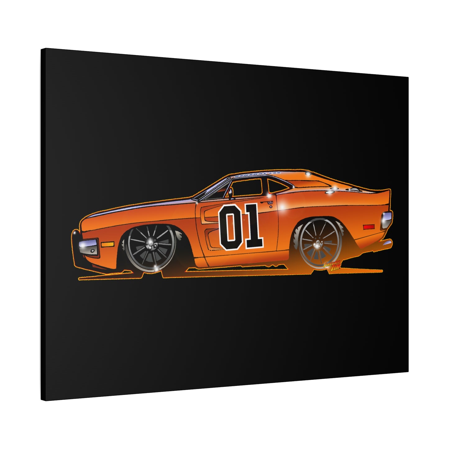 DUKES OF HAZZARD General Lee Dodge Charger Fireball Art Canvas Wall Print