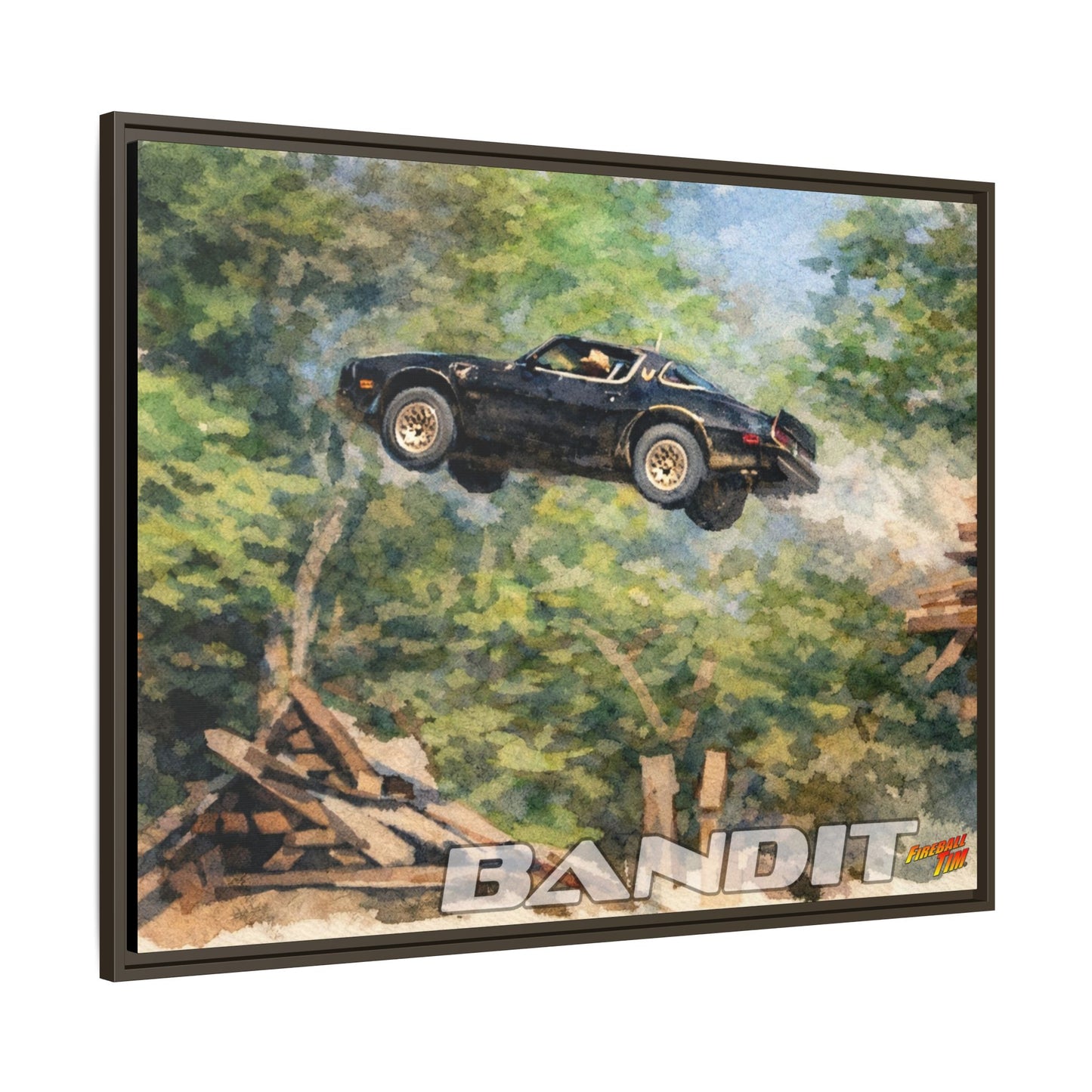 SMOKEY AND THE BANDIT TRANS AM WATERCOLOR PAINTING Fireball Movie Car Canvas Print - Framed 24x18